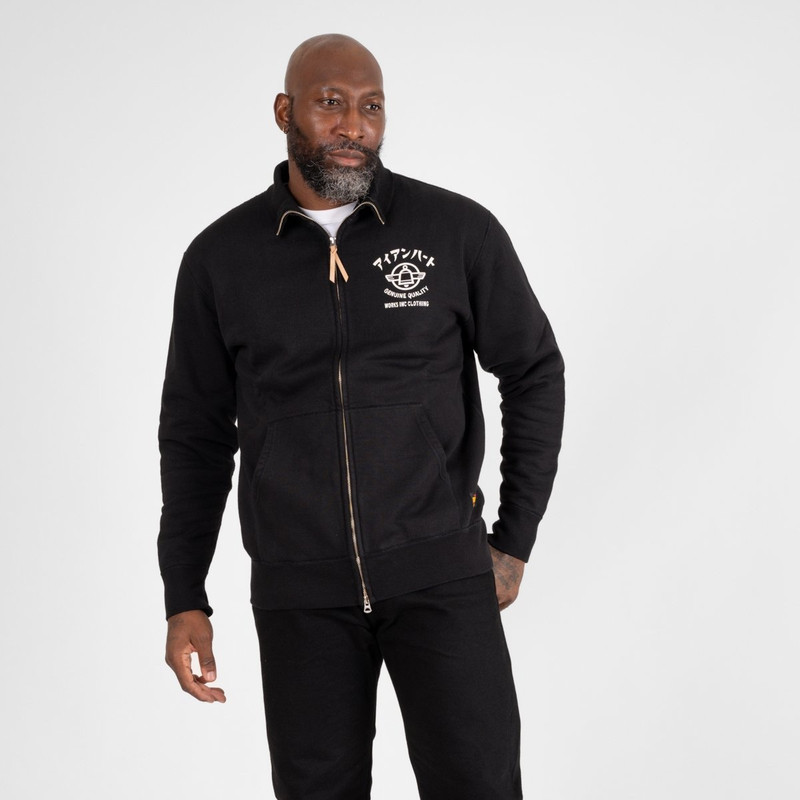 Iron Heart IHSW-78L-BLK Printed 14oz Ultra Heavyweight Loopwheel Cotton Zip Up Sweater - Black outlook