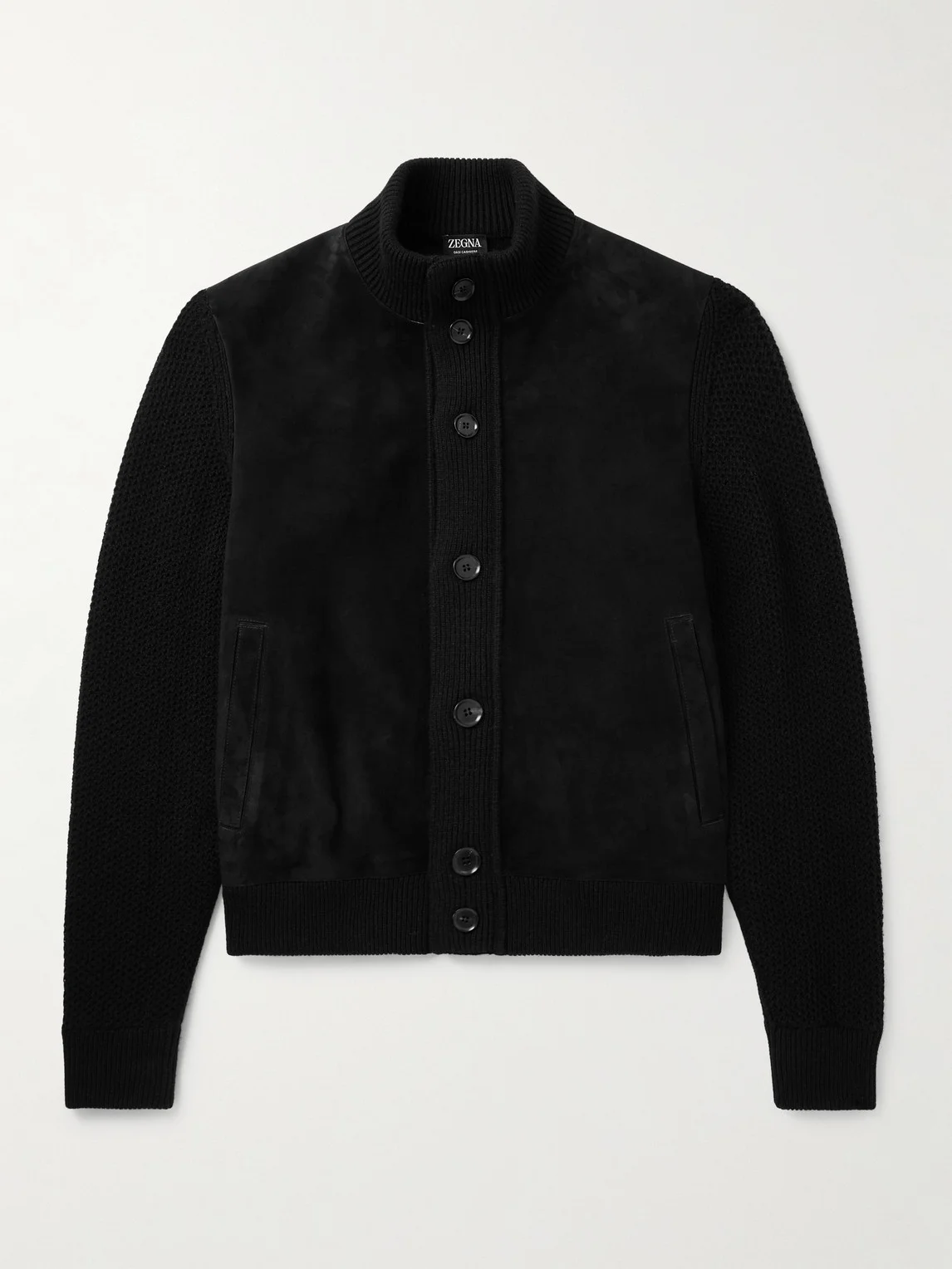 Suede-Trimmed Textured-Cashmere Jacket - 1