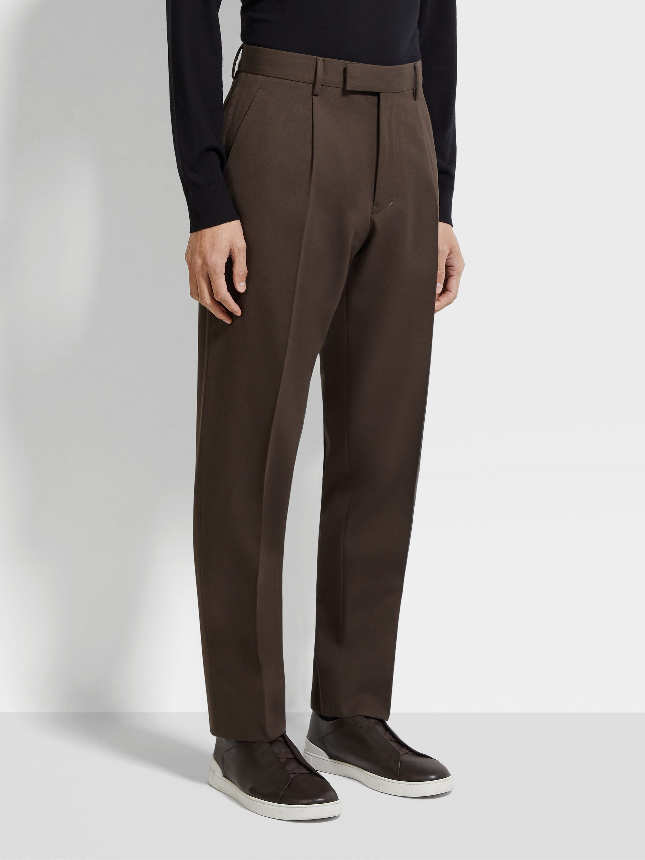 DARK BROWN COTTON AND WOOL PANTS - 4