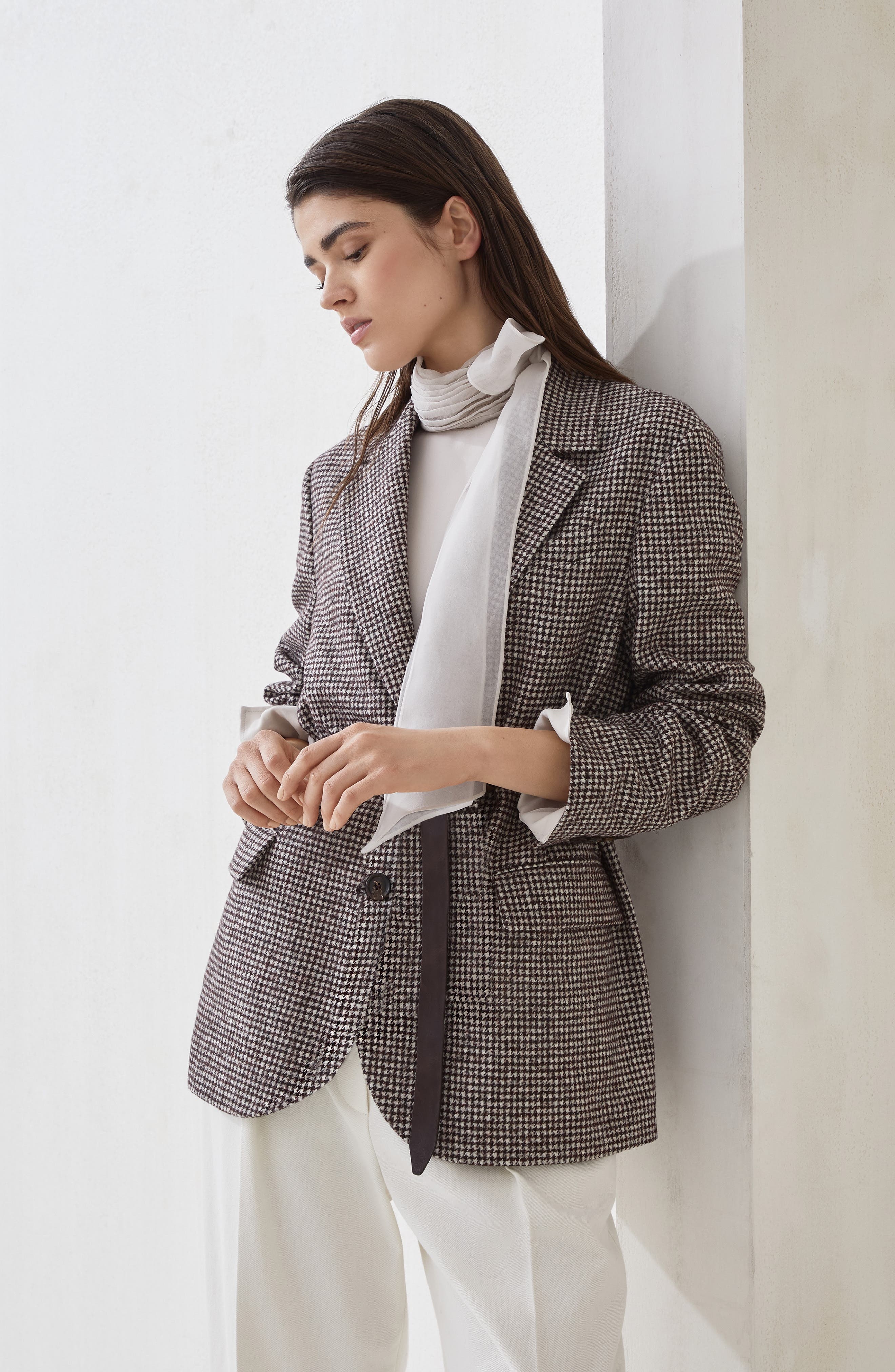 Brunello Cucinelli Houndstooth blazer with monili in Brown at Nordstrom - 5