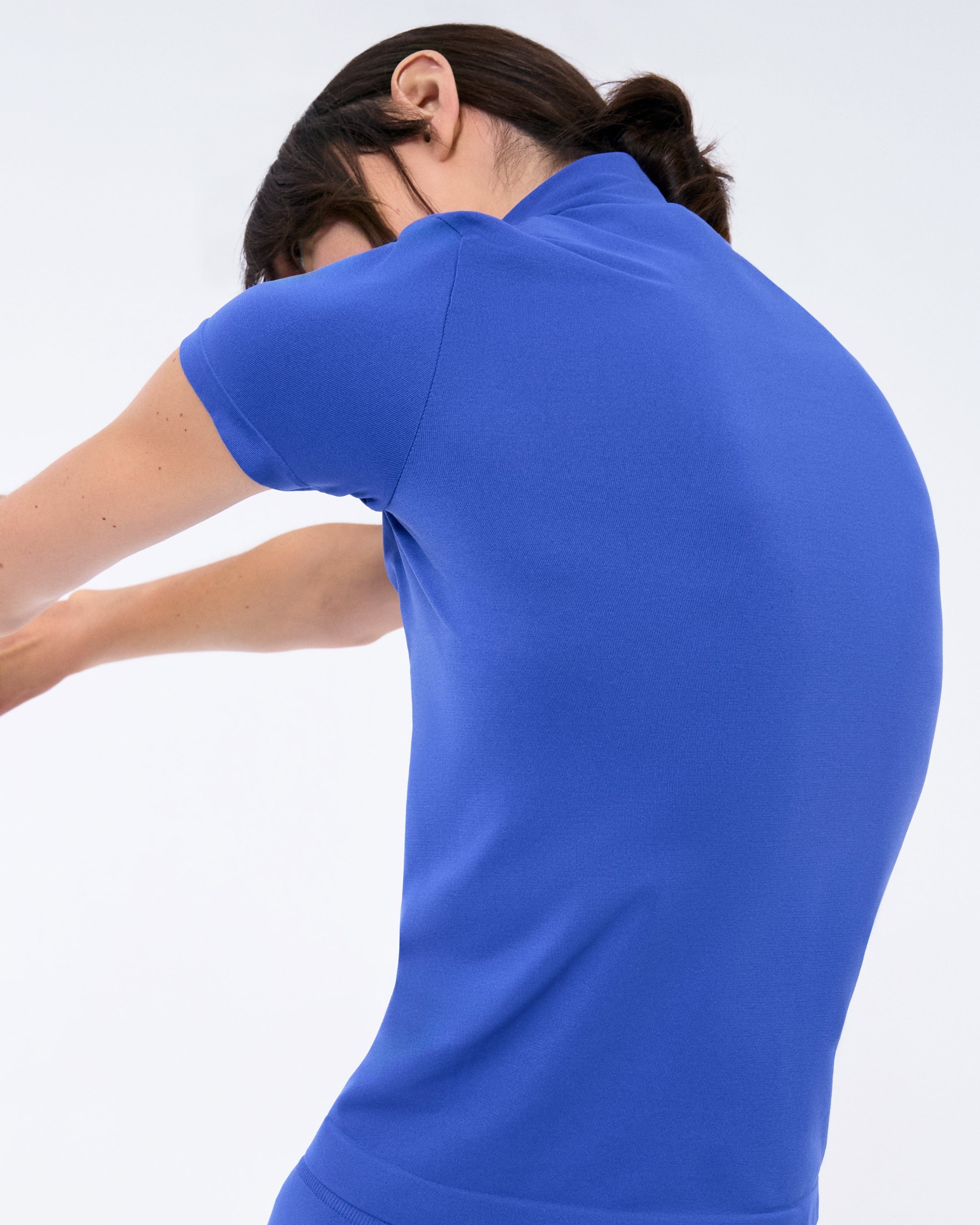 Womens Plant-Stretch Zipped Short Sleeve Top - Gaia Blue - 9
