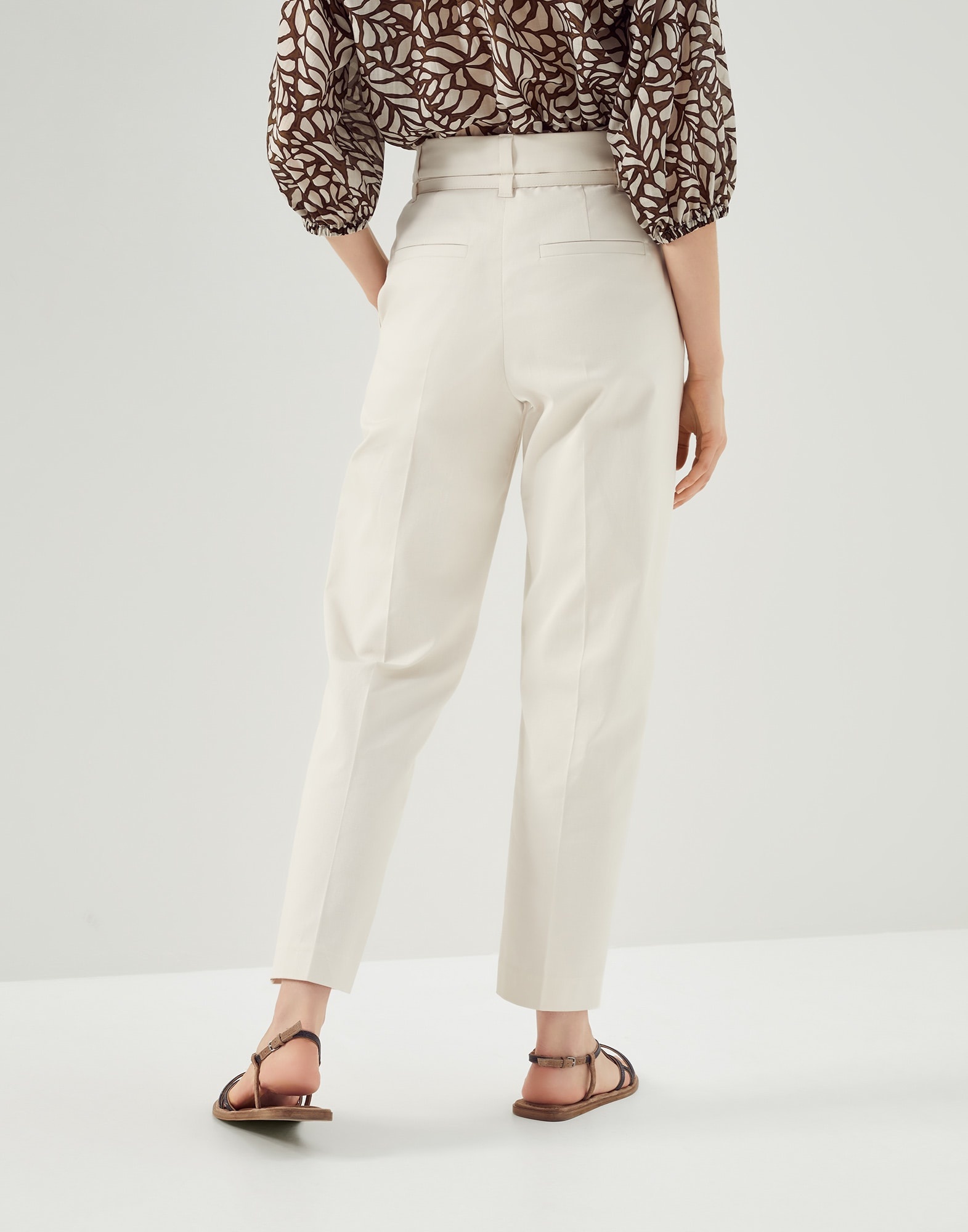 Comfort cotton twill tailored trousers with shiny belt detail - 2