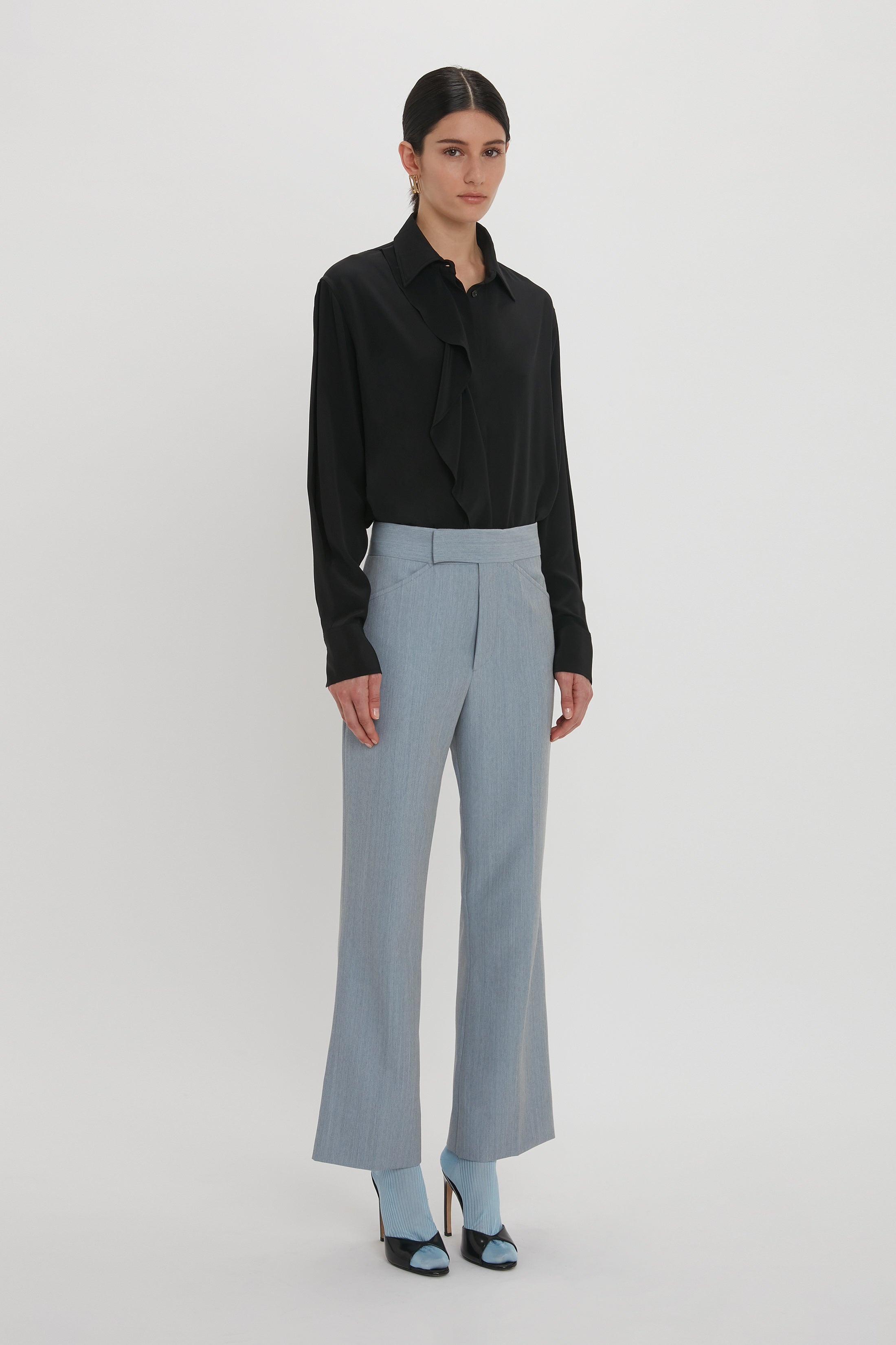 Exclusive Wide Cropped Flare Trouser In Marina - 3