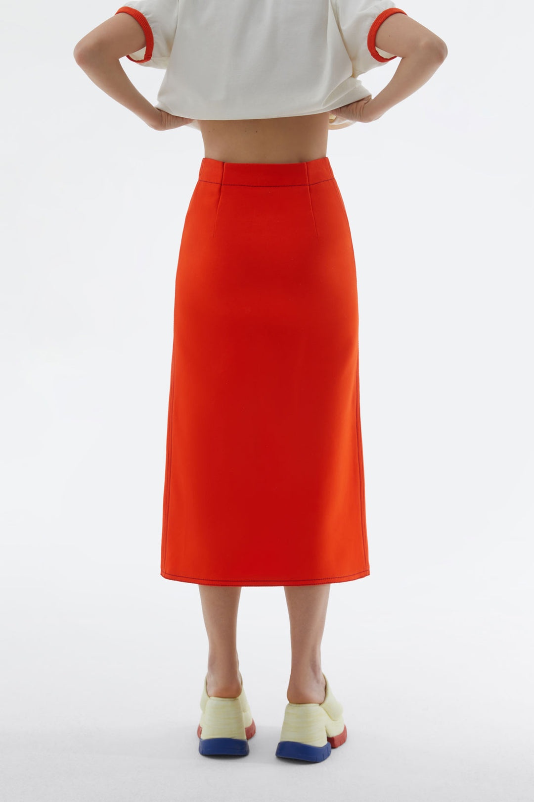 FLUO ORANGE MIDI SKIRT - 4