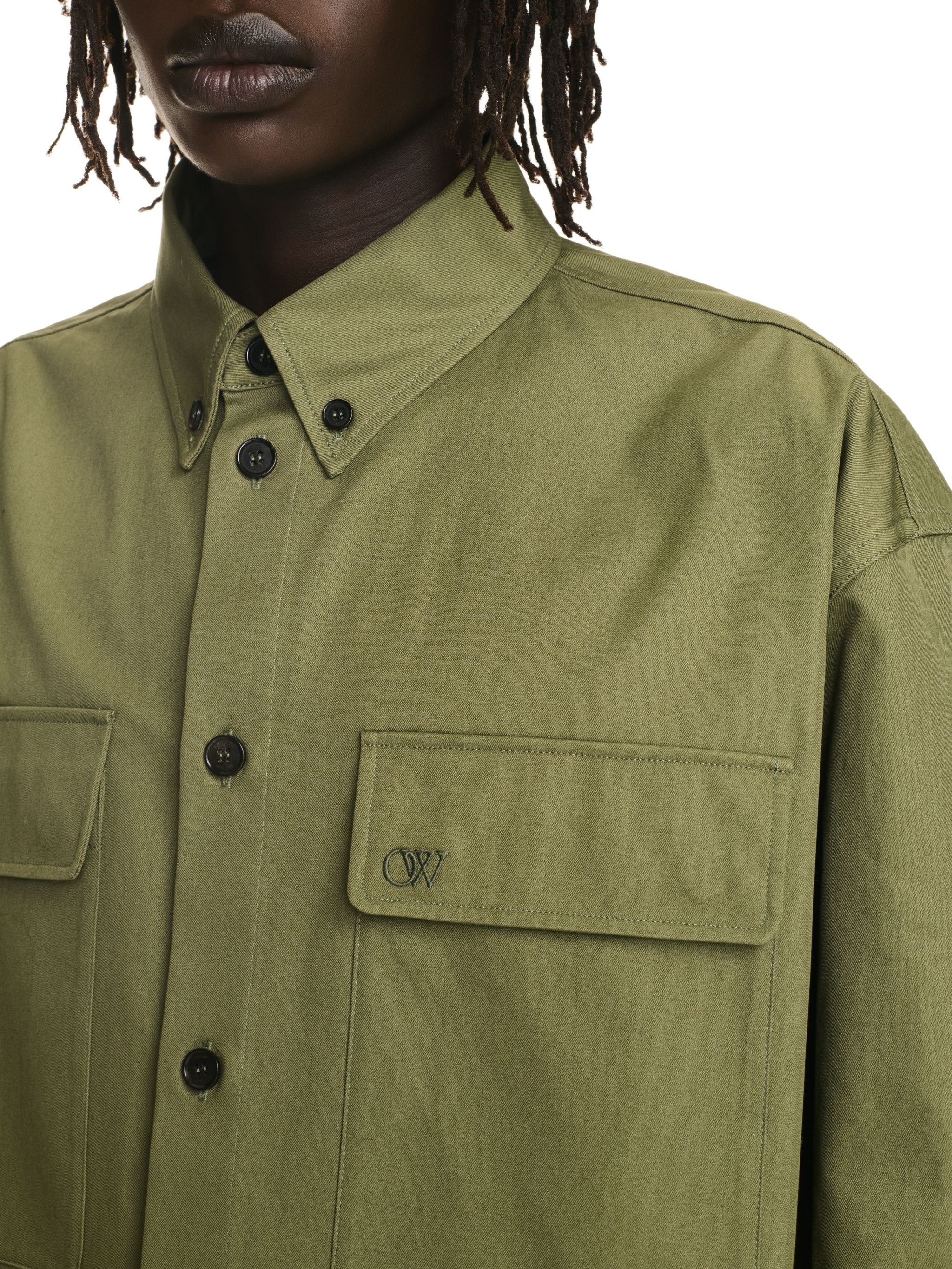 Military Green Cotton Overshirt - 5