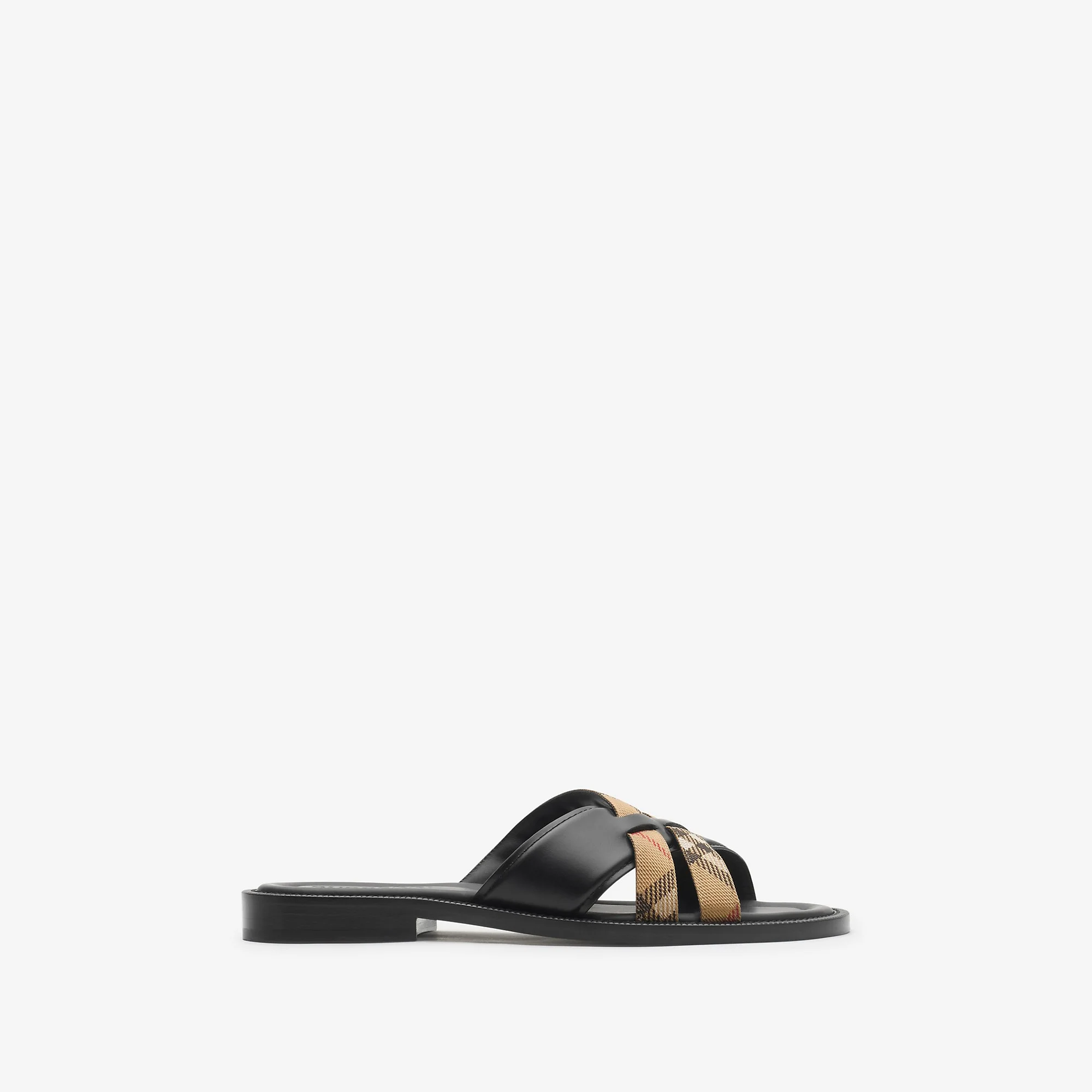 Check and Leather Drift Sandals - 1