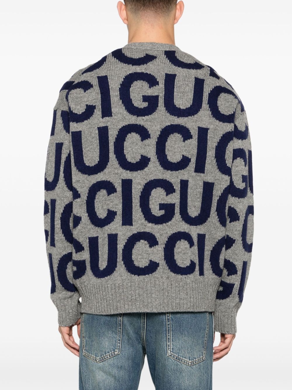 logo-intarsia wool cardigan - 4