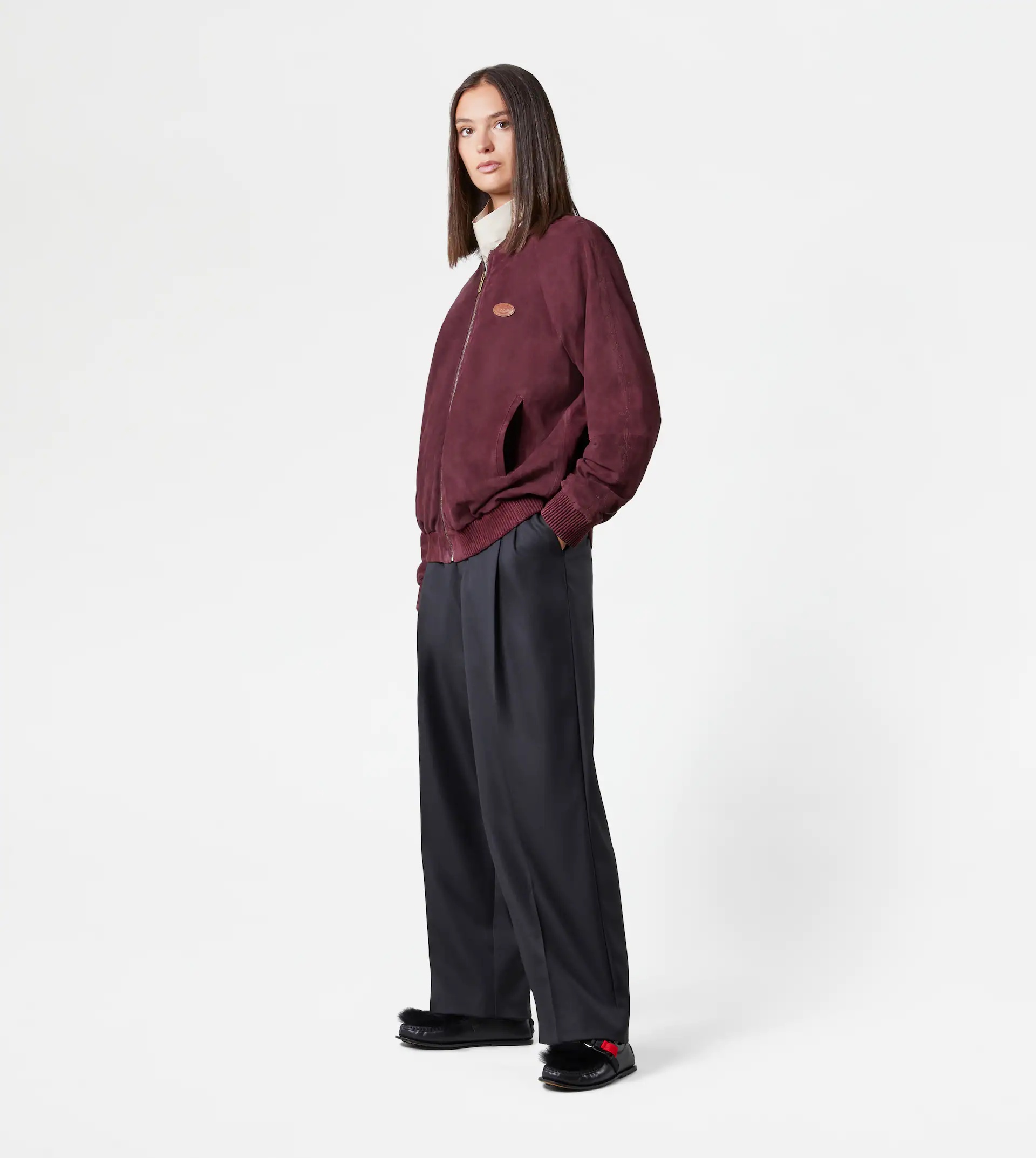 TRACKSUIT JACKET IN SUEDE - BURGUNDY - 4