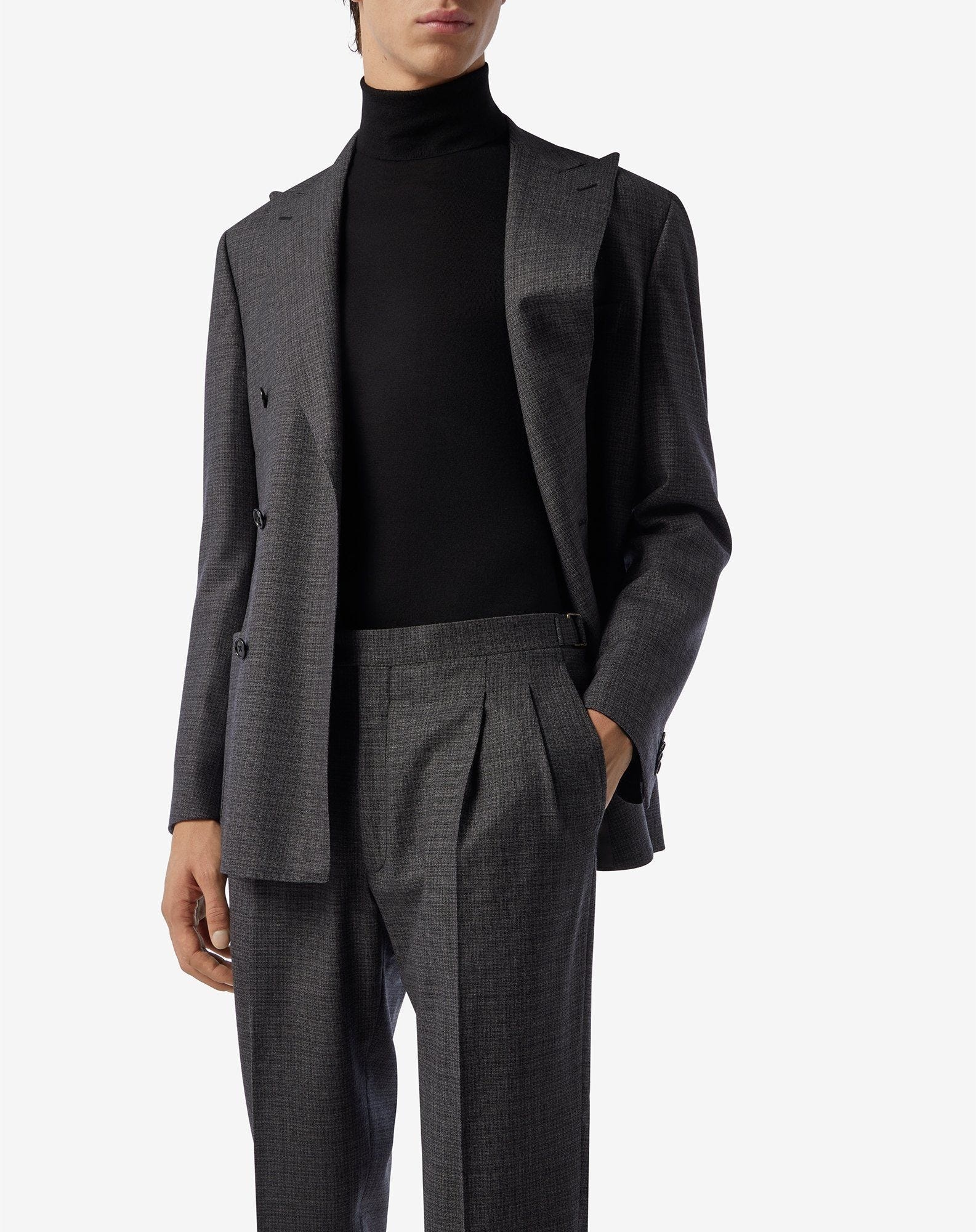 Grey wool suit with micro-pattern - 5