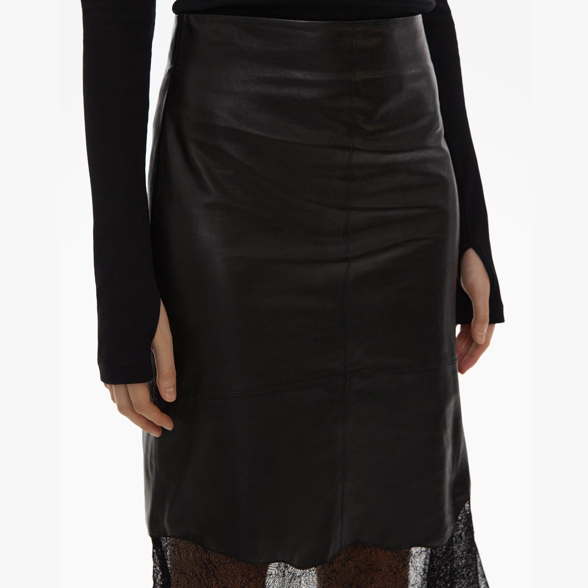 LACE-TRIMMED LEATHER SKIRT - 5