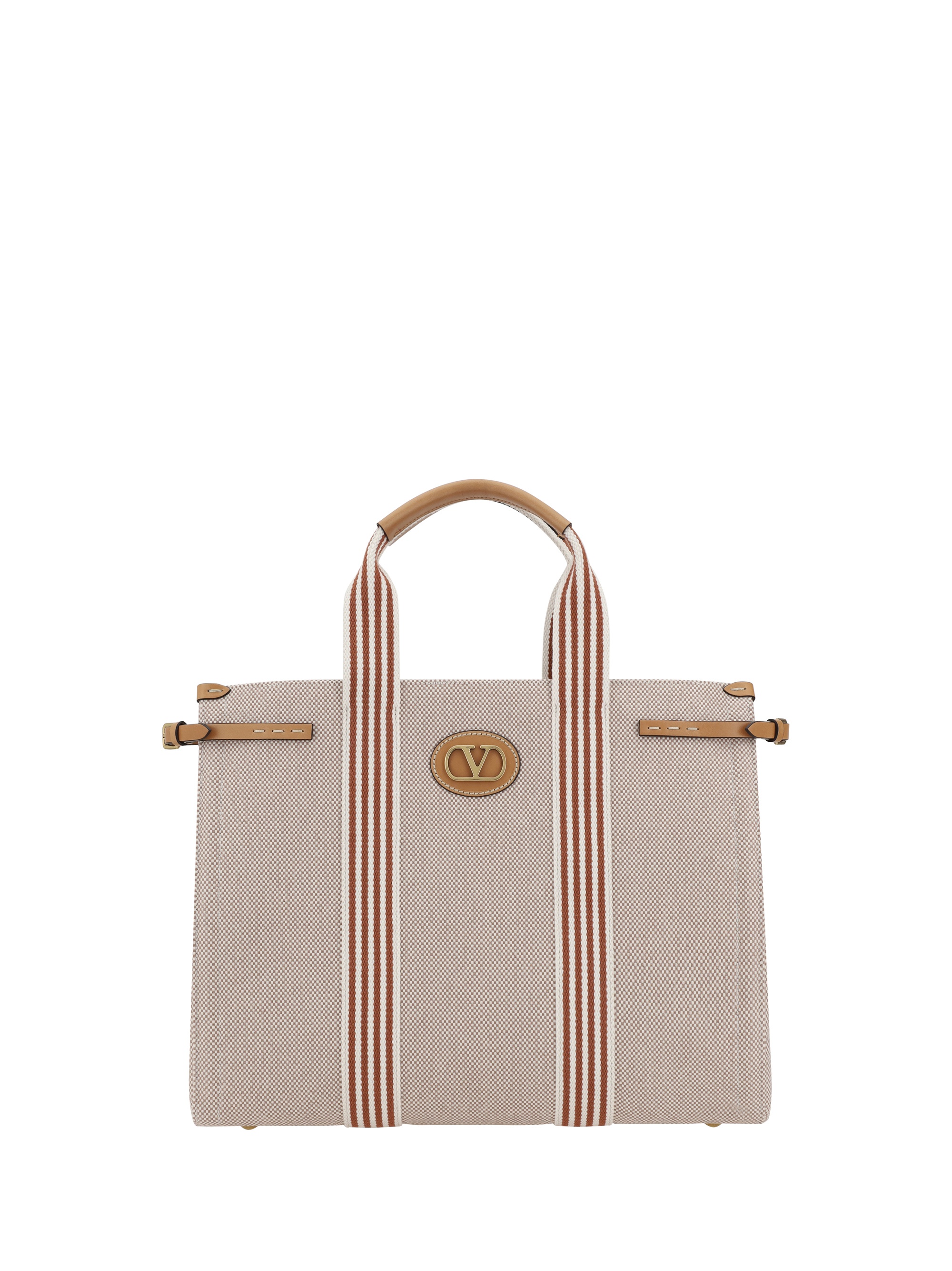 トートバッグ 25ss VALENTINO BEIGE LEATHER AND COTTON TOTES ll09305_valentino_canva_gold_t