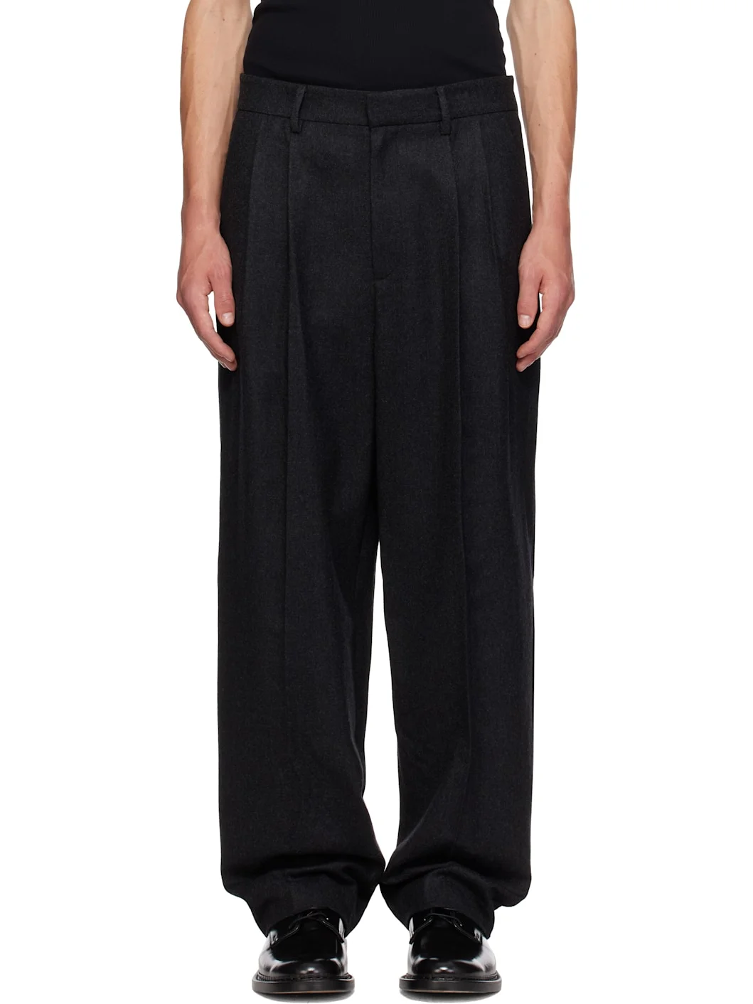 Gray Two-Tuck Wool Trousers - 1