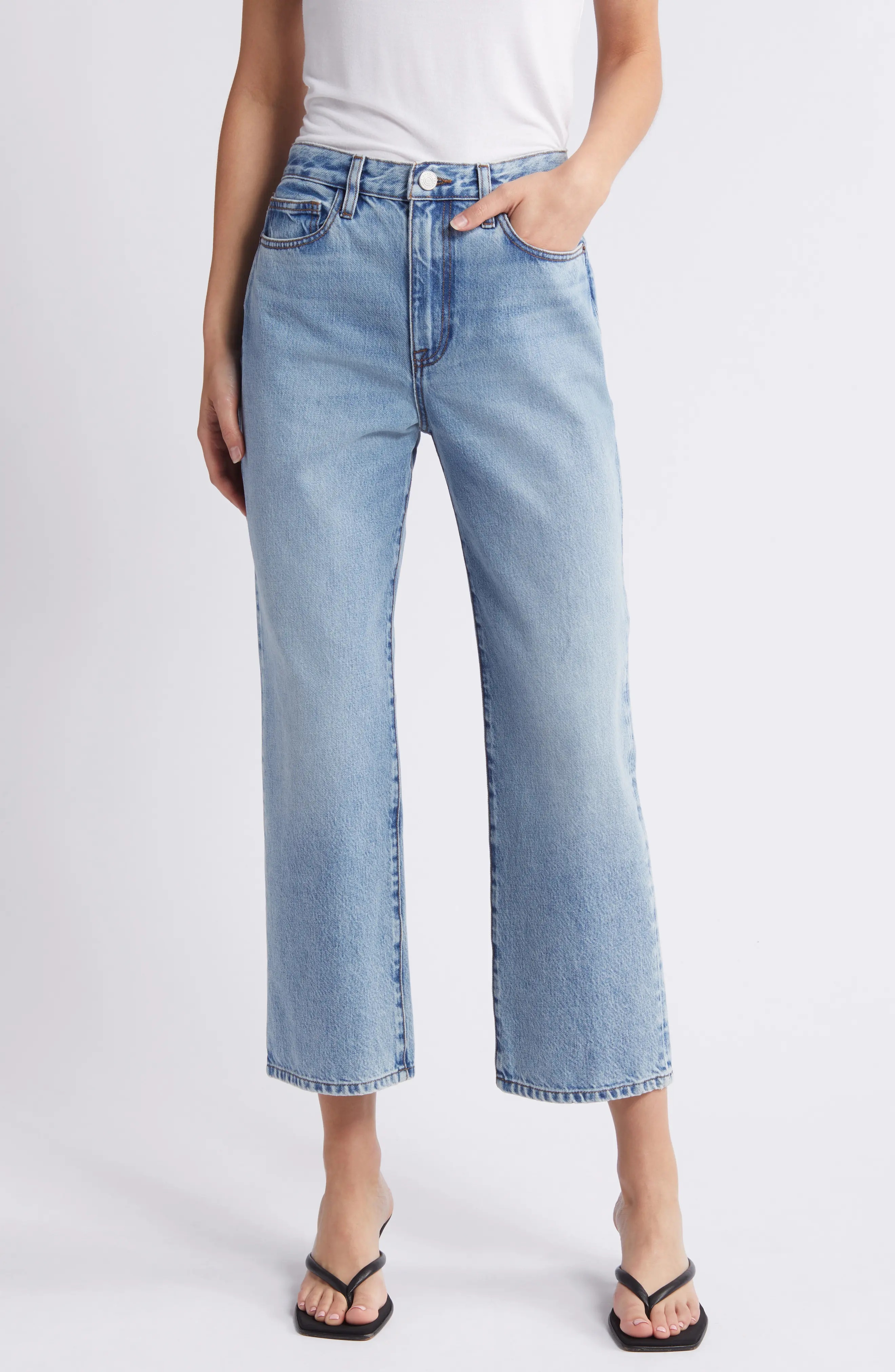 Le Jane Distressed Crop Straight Leg Jeans - 1