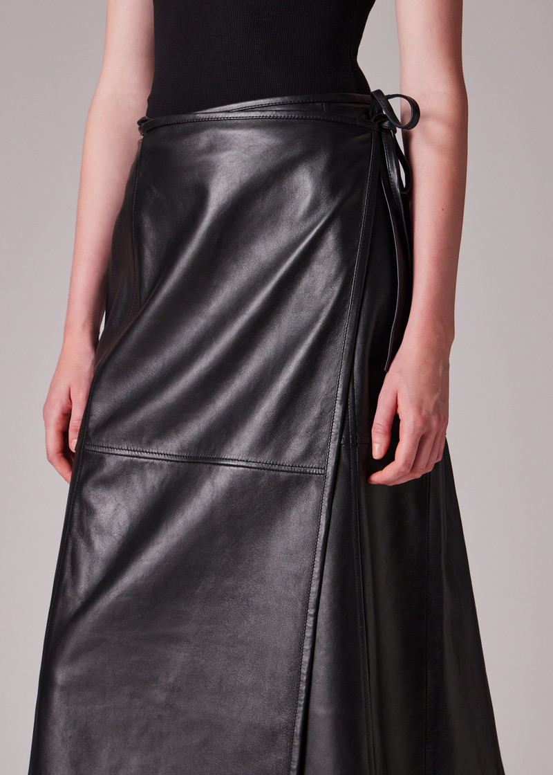 Women's Black Leather Midi Wrap Skirt 5