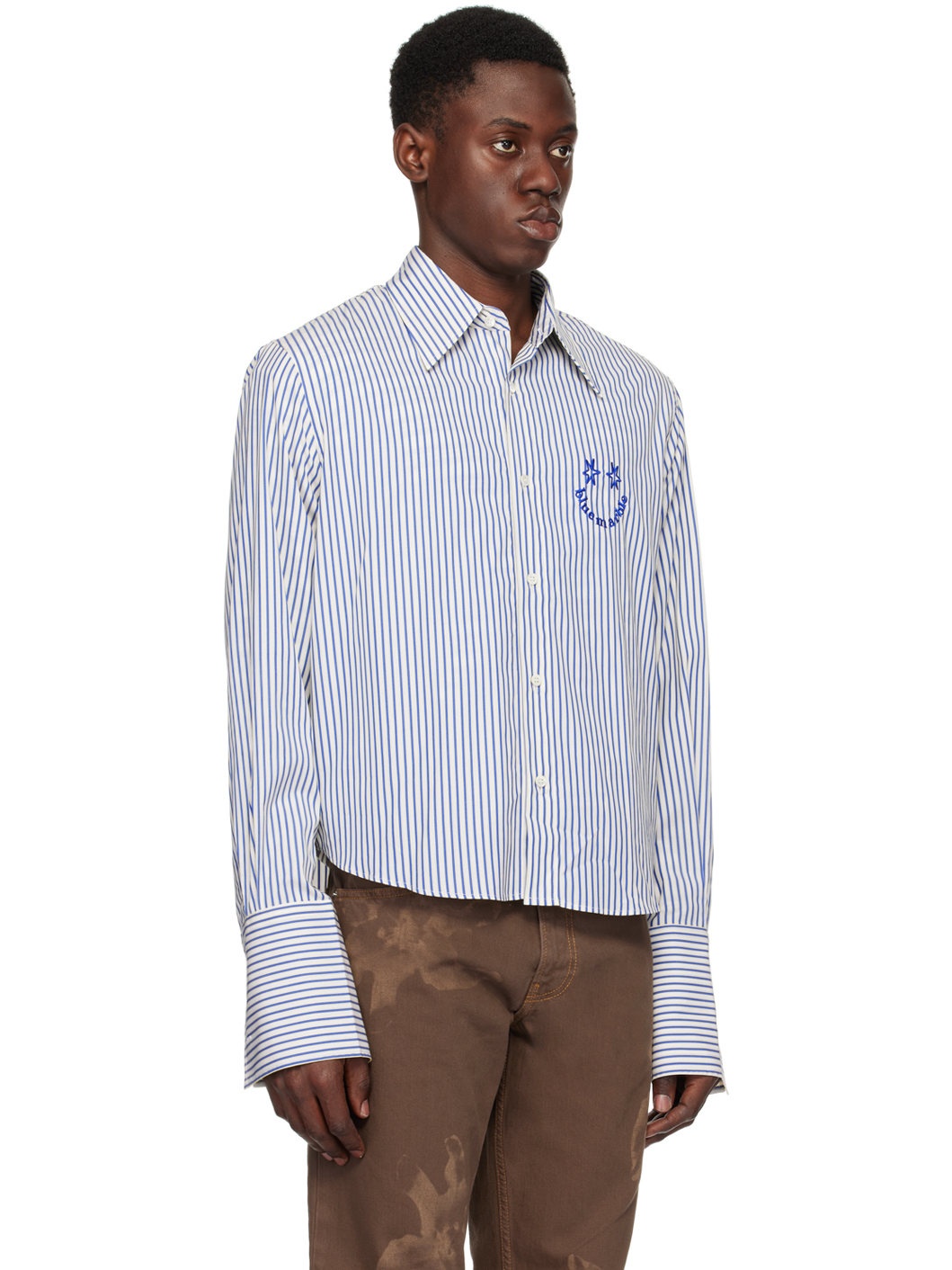 White & Blue Smiley Stripe Shirt - 4