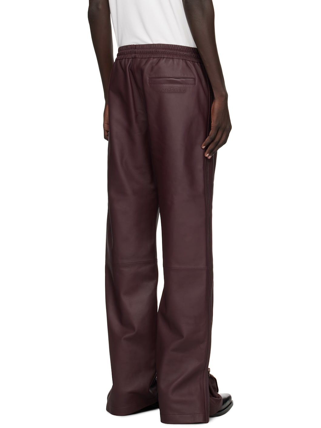 Burgundy Regular Fit Leather Pants - 3