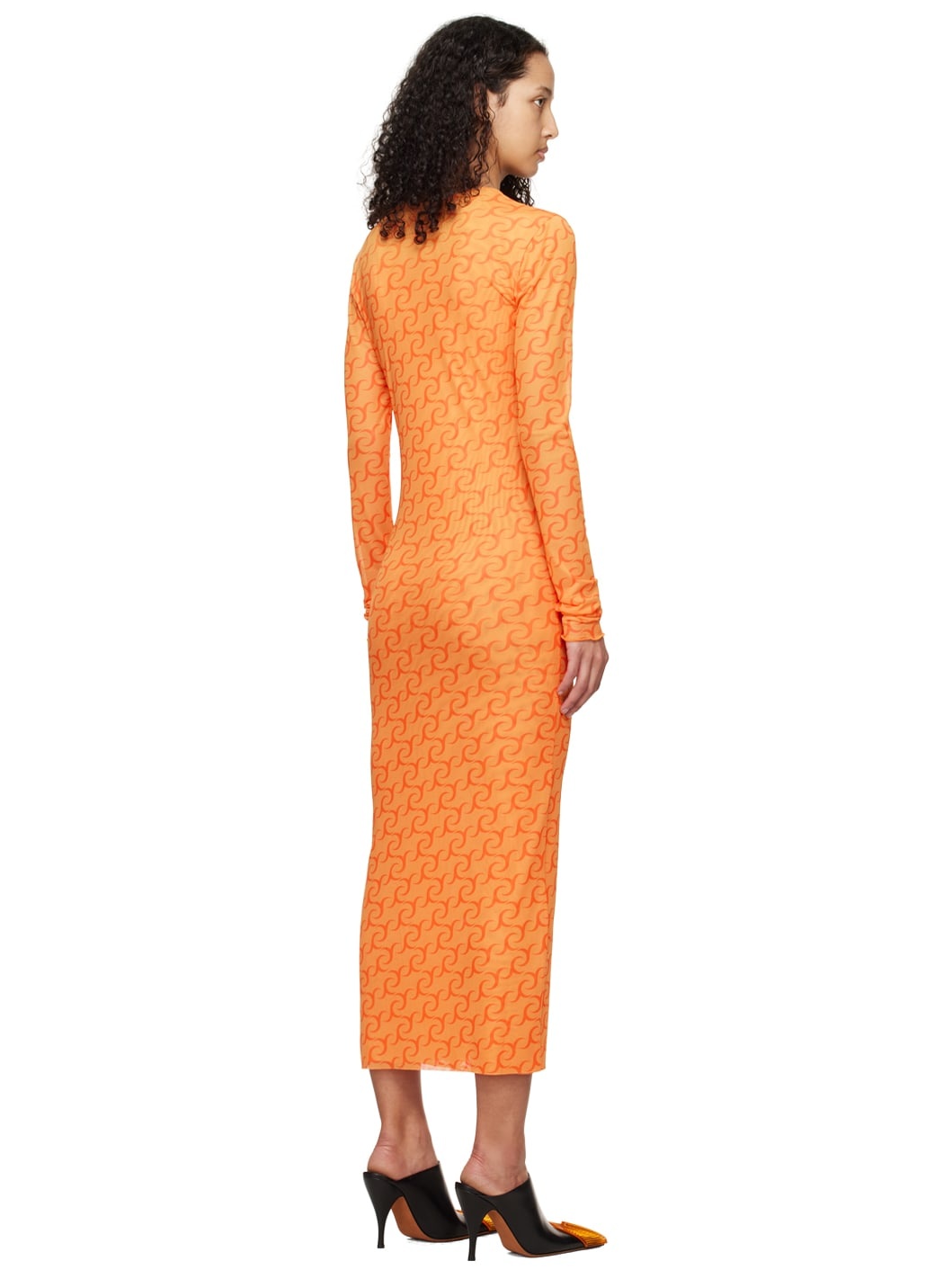 Orange Printed Midi Dress - 3