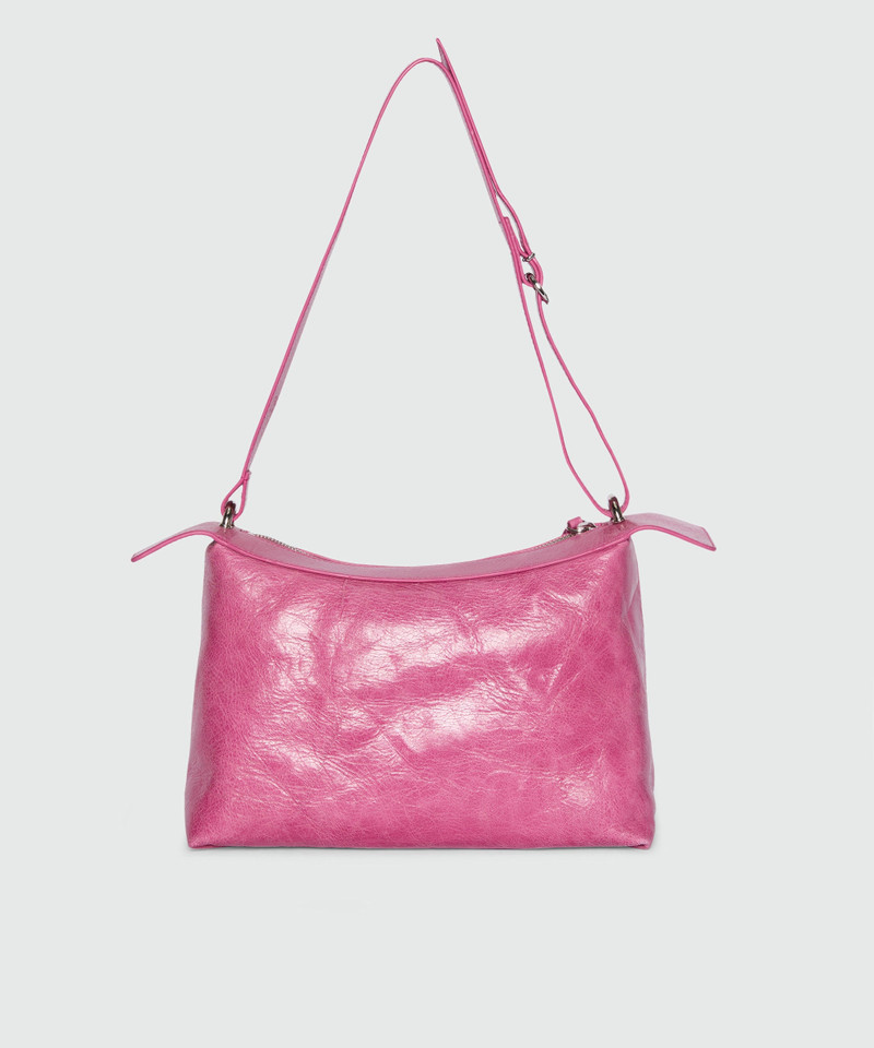 MSGM The Molly pink crackled leather shoulder bag outlook