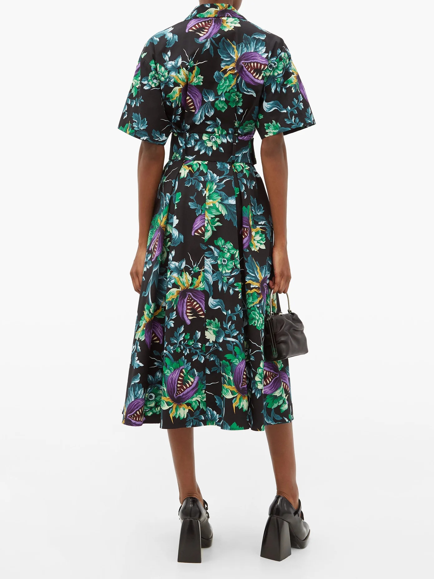 Carnivorous plant-print cotton shirt dress - 5