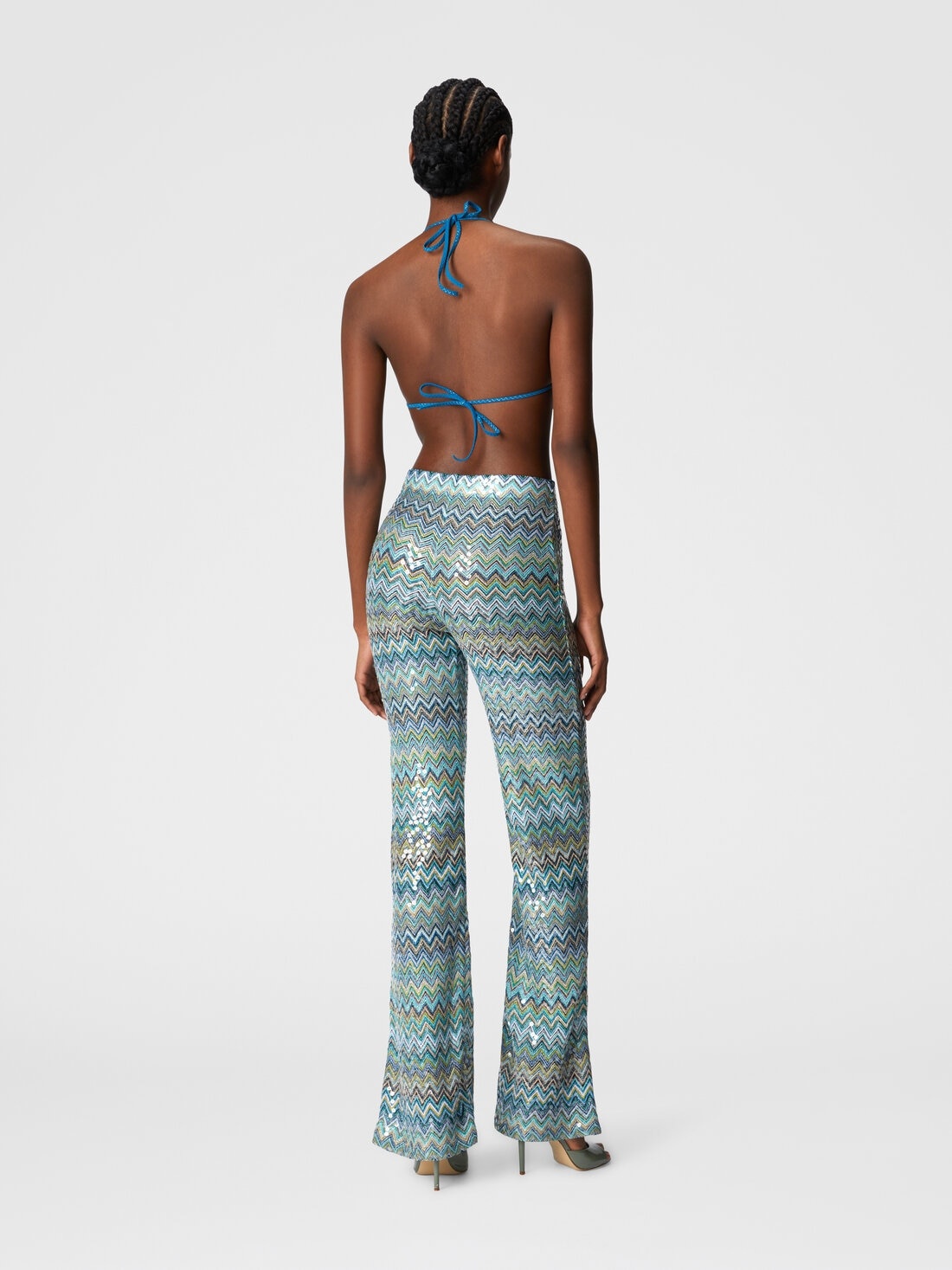 Flare trousers in zig zag lamé viscose with sequins and fringes - 3