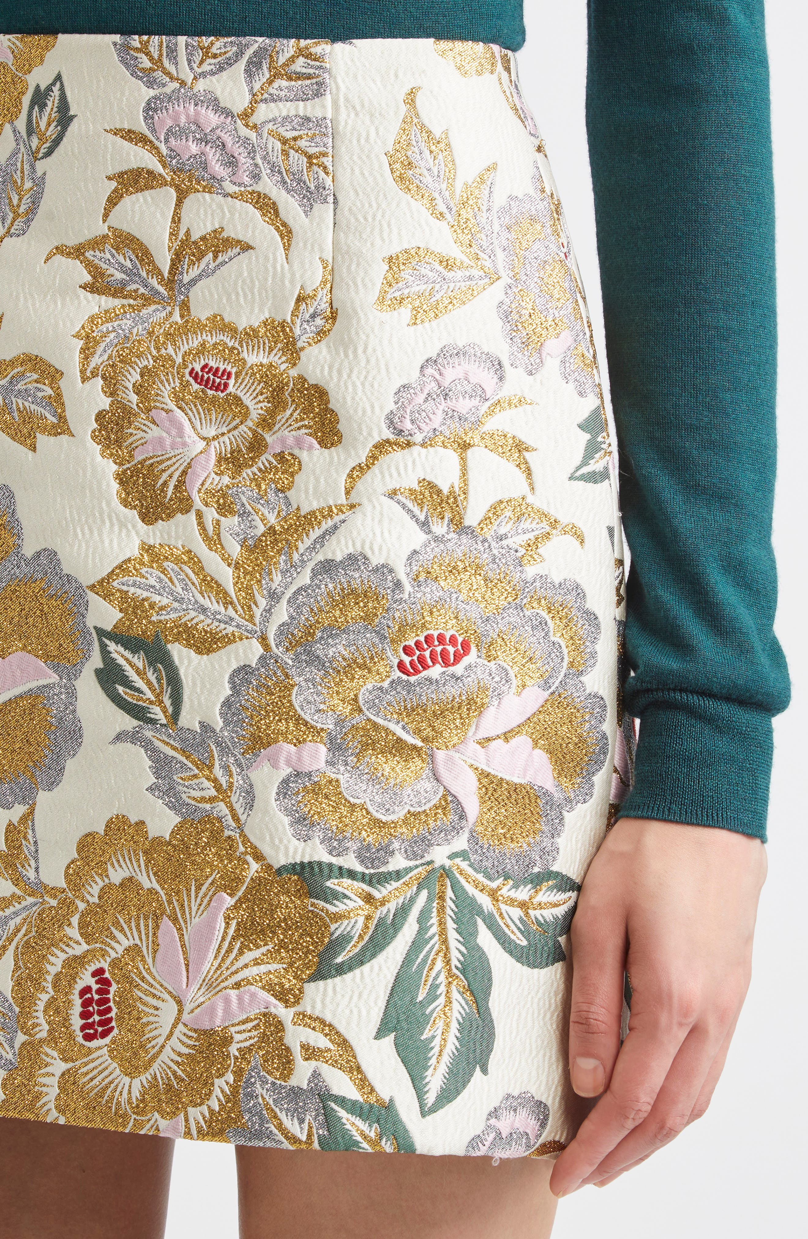 Carolina Herrera Metallic Floral Jacquard Miniskirt in Ivory Multi at Nordstrom - 5
