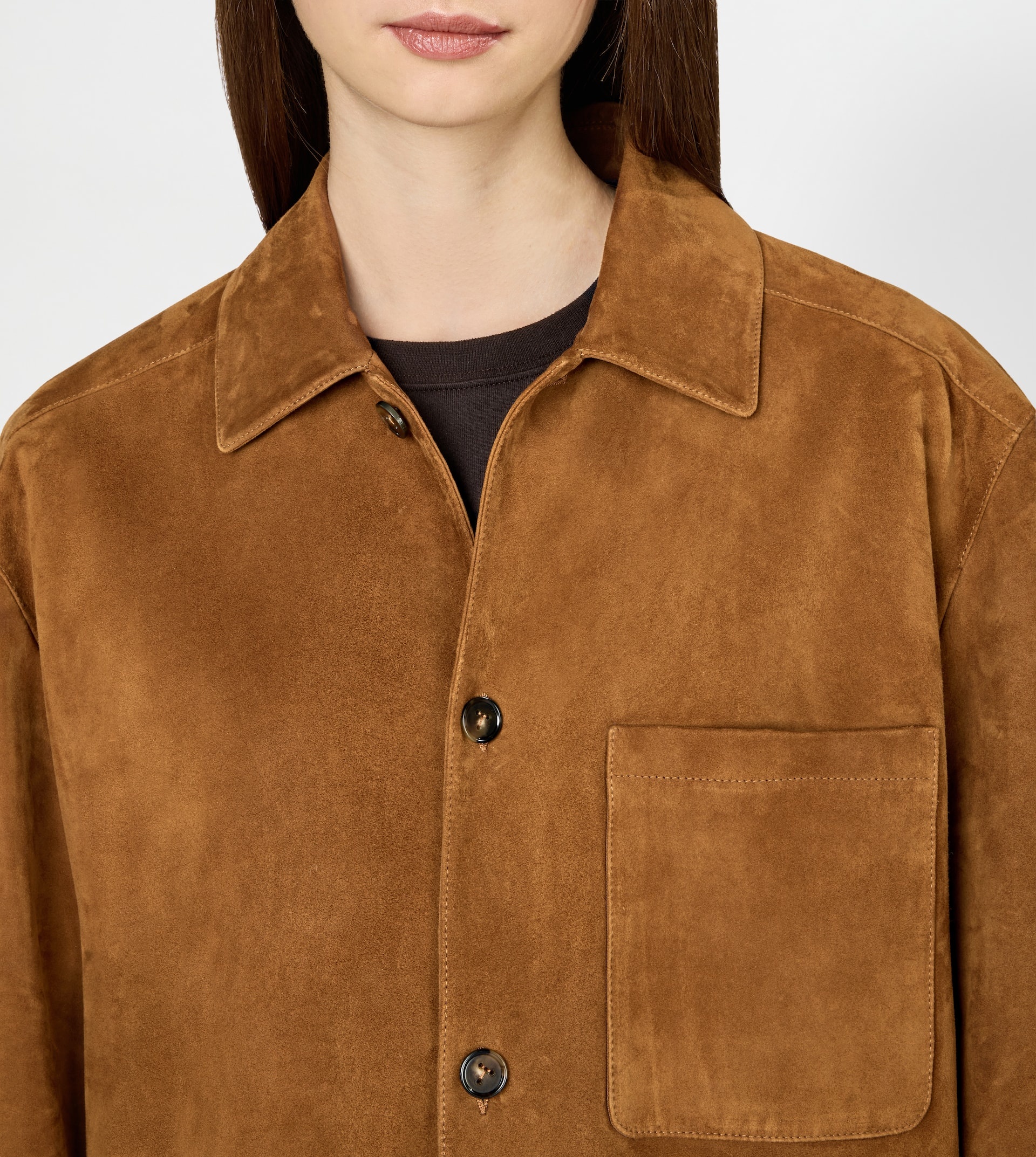 SHIRT JACKET IN PASHMY SUEDE - BROWN - 12