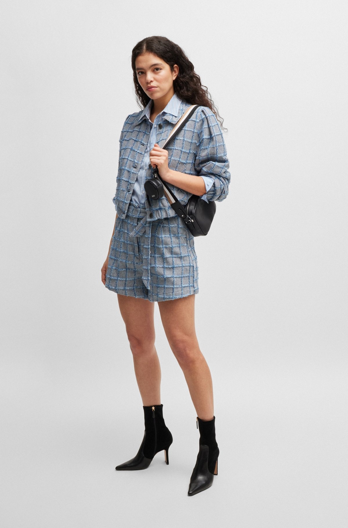 TWEED PAPERBAG SHORTS WITH DENIM CHECK - 3