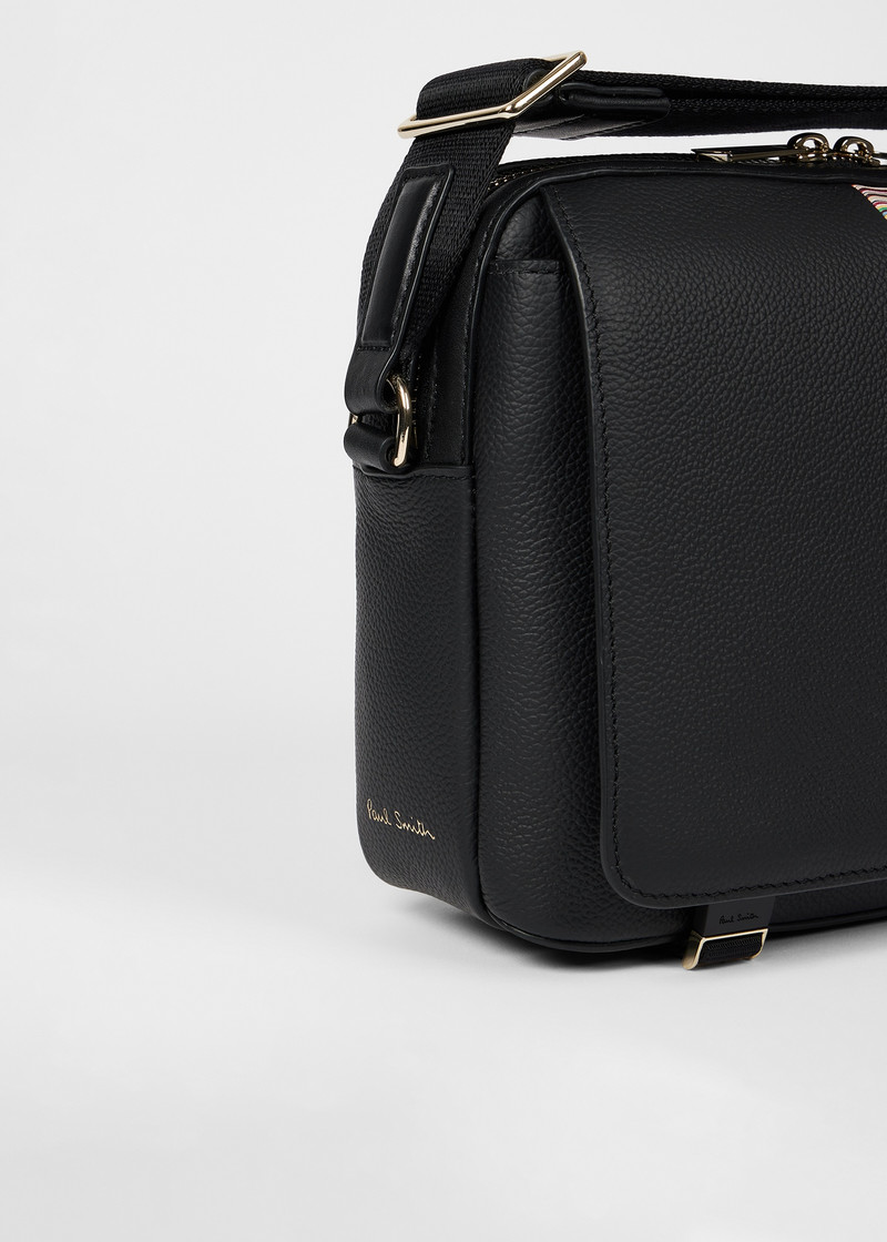 Black Leather 'Signature Stripe' Trim Messenger Bag 6