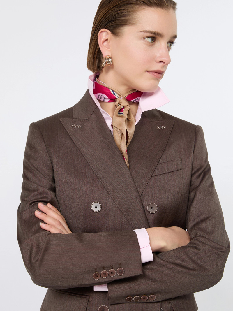 GATTINI Double-breasted wool and silk blazer - TOBACCO 5