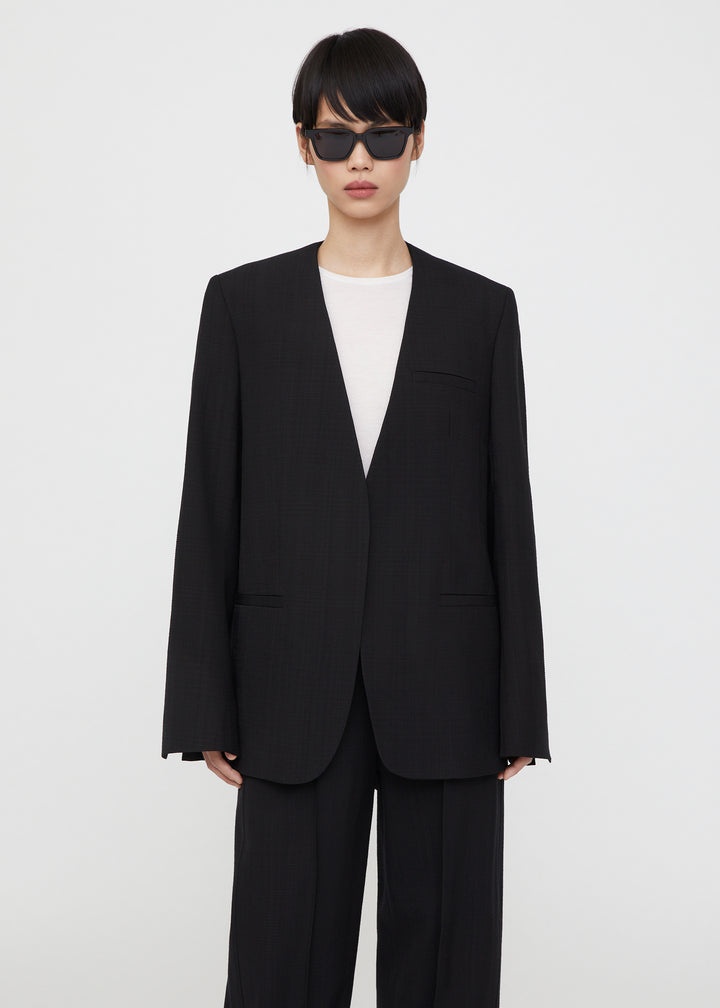 Collarless suit blazer black - 3