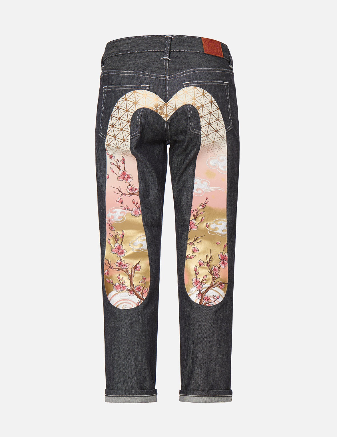 SAKURA EMBROIDERY AND BROCADE PRINT DAICOCK BOYFRIEND JEANS - 1