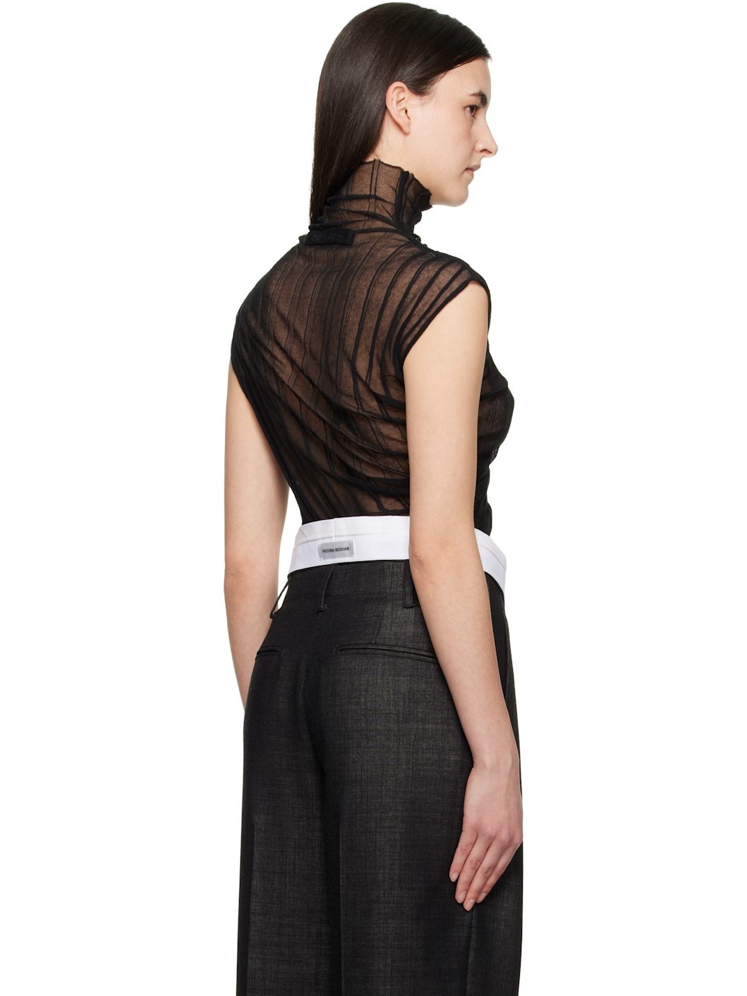 Black Draped Sleeveless High Neck Tank Top - 3