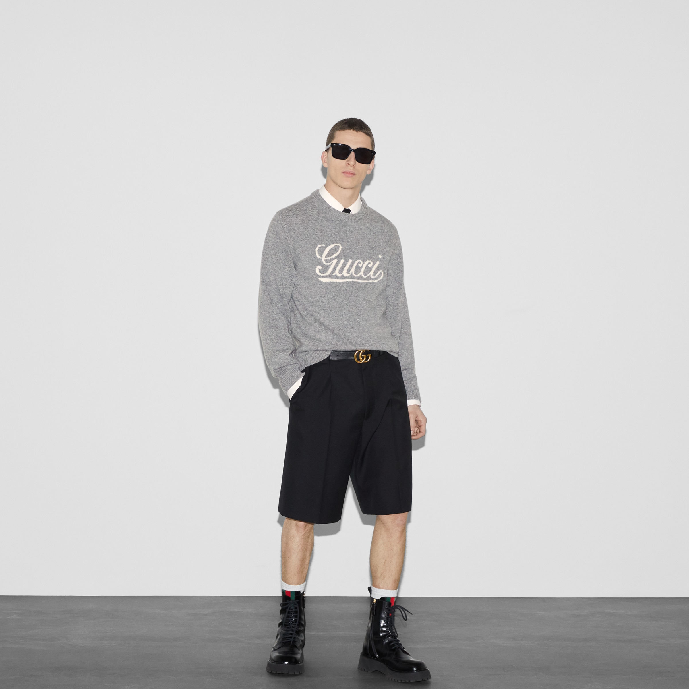 Wool blend twill short with Web - 6