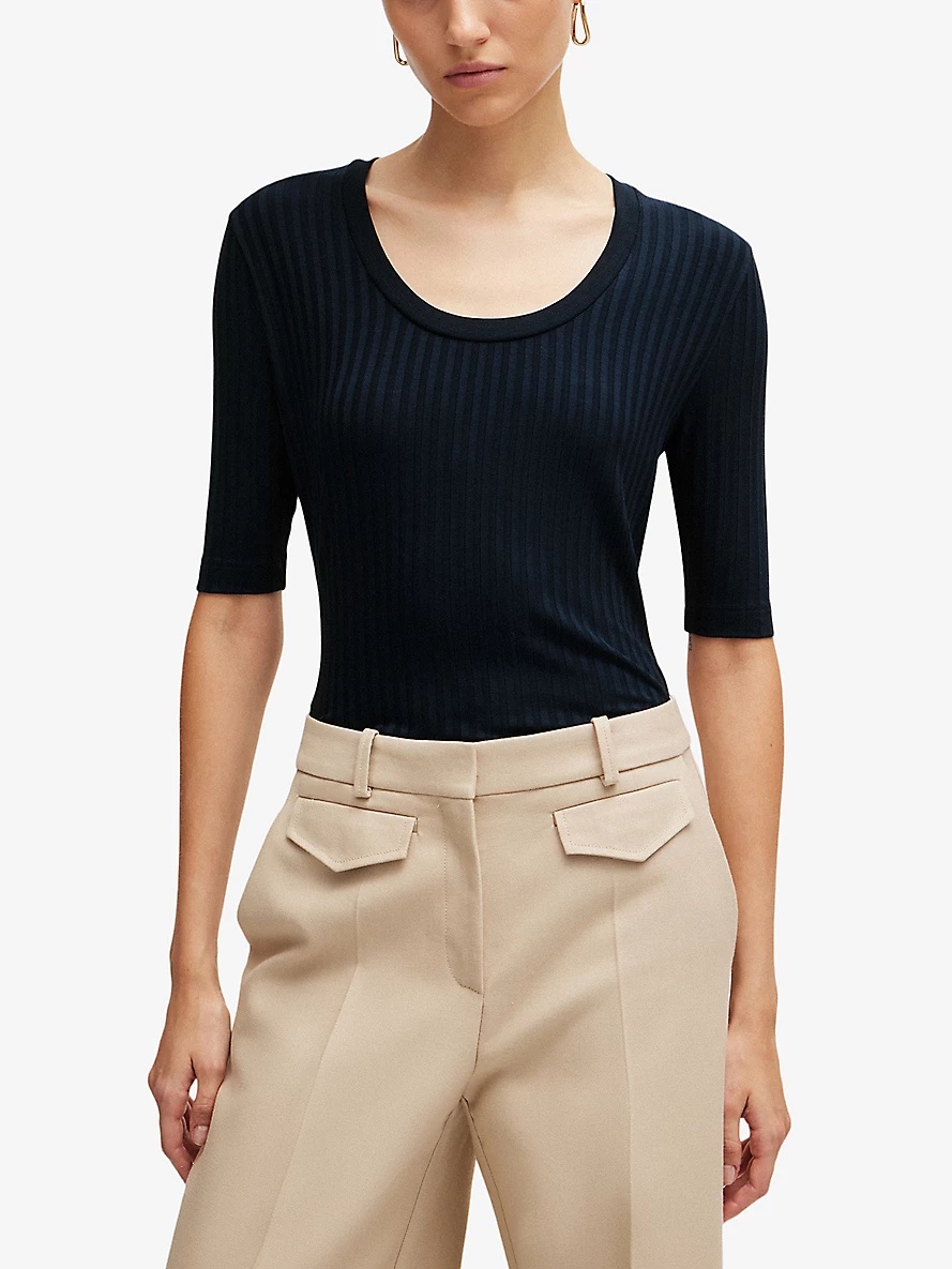 Scoop-neck ribbed stretch-jersey top - 3