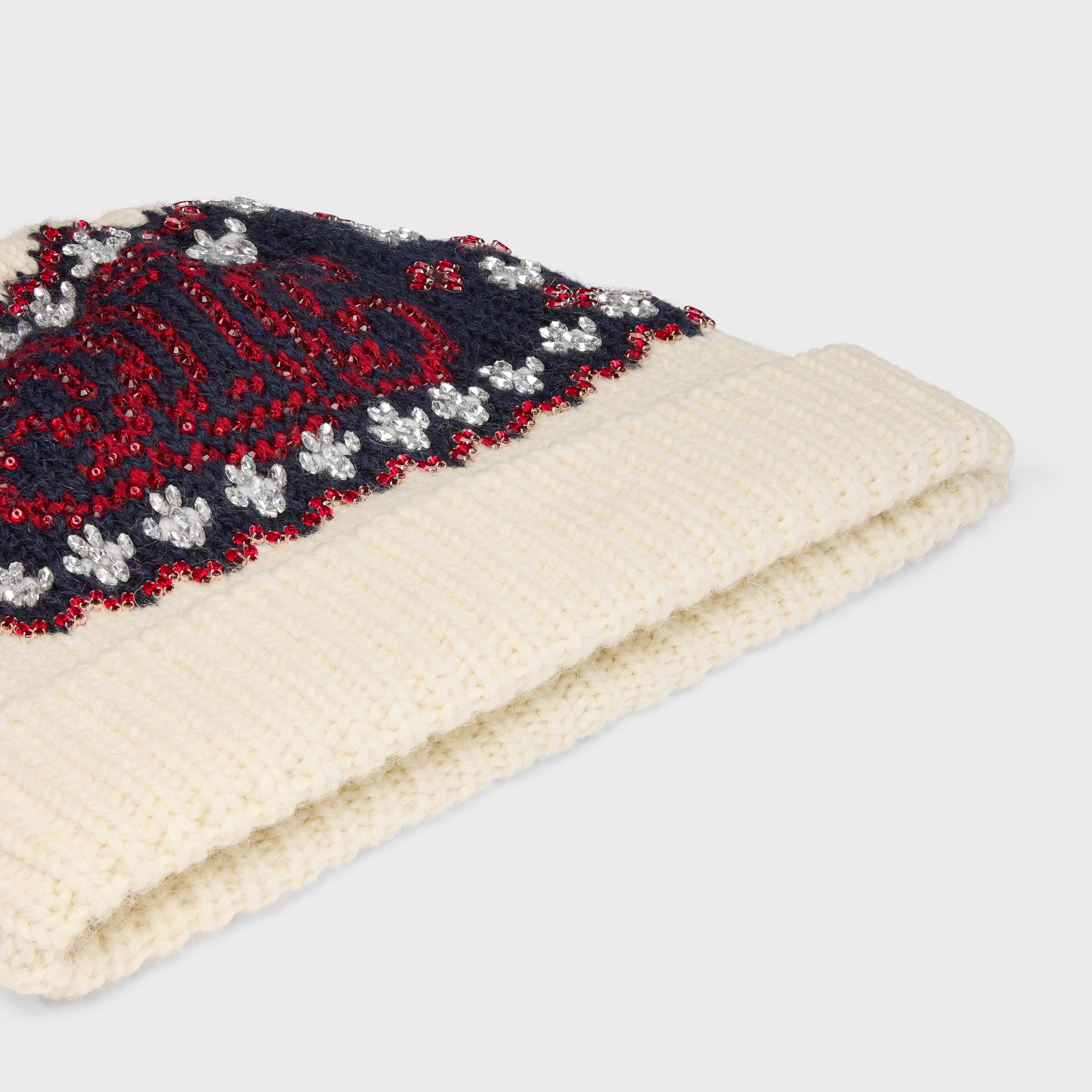 embroidered beanie in fair isle wool - 3