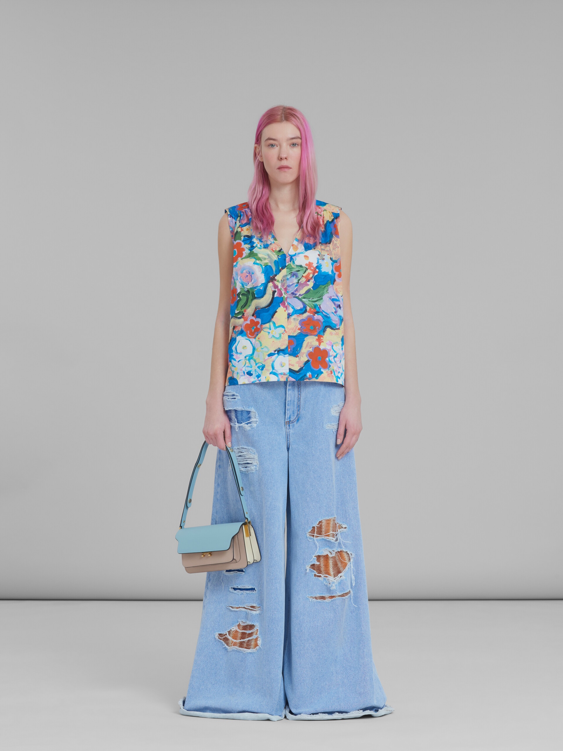 TRUNK BAG E/W IN LIGHT BLUE AND BEIGE SAFFIANO LEATHER - 2