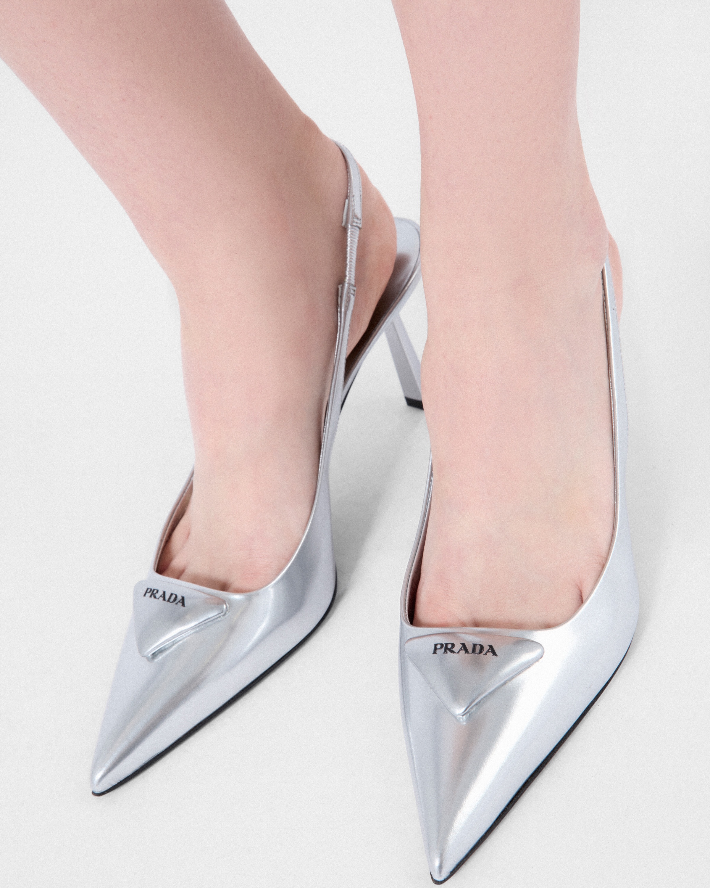 Metallic leather slingback pumps - 3