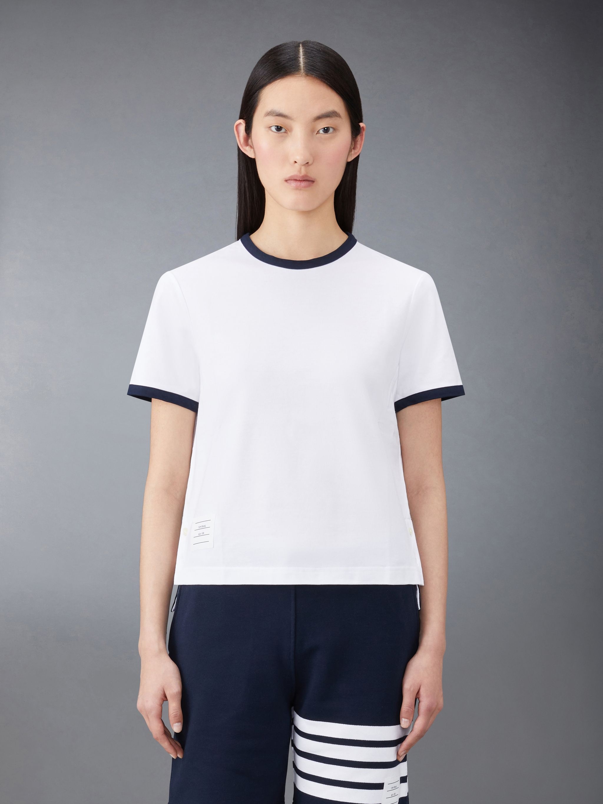 asymmetric hem short-sleeve T-shirt - 1