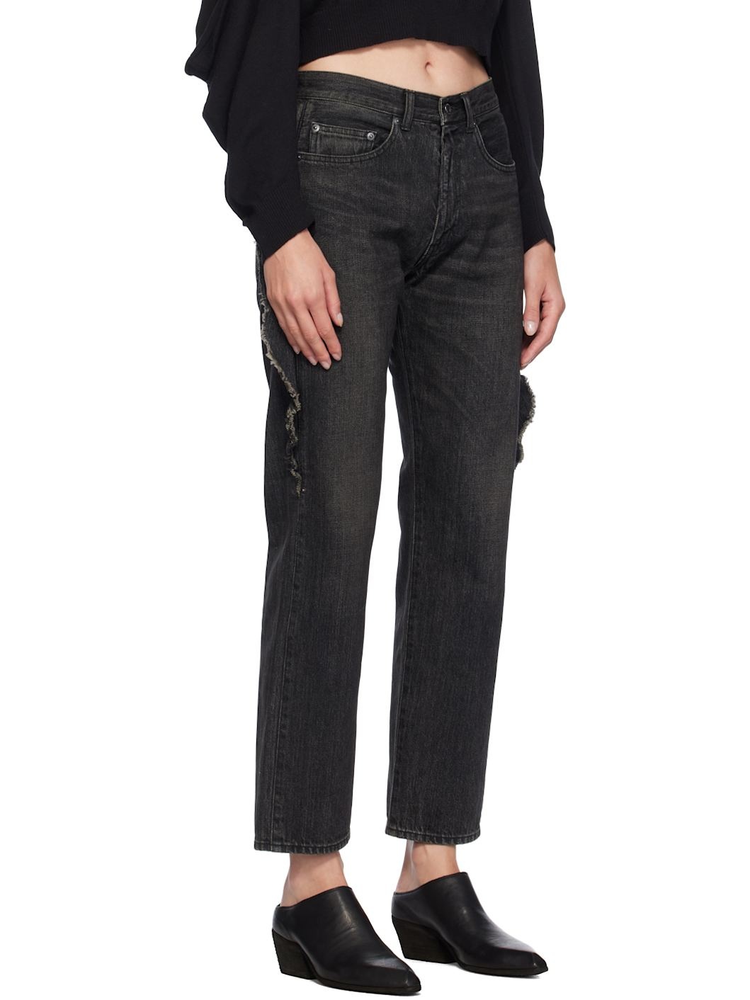 Black Frayed Edge Jeans - 2
