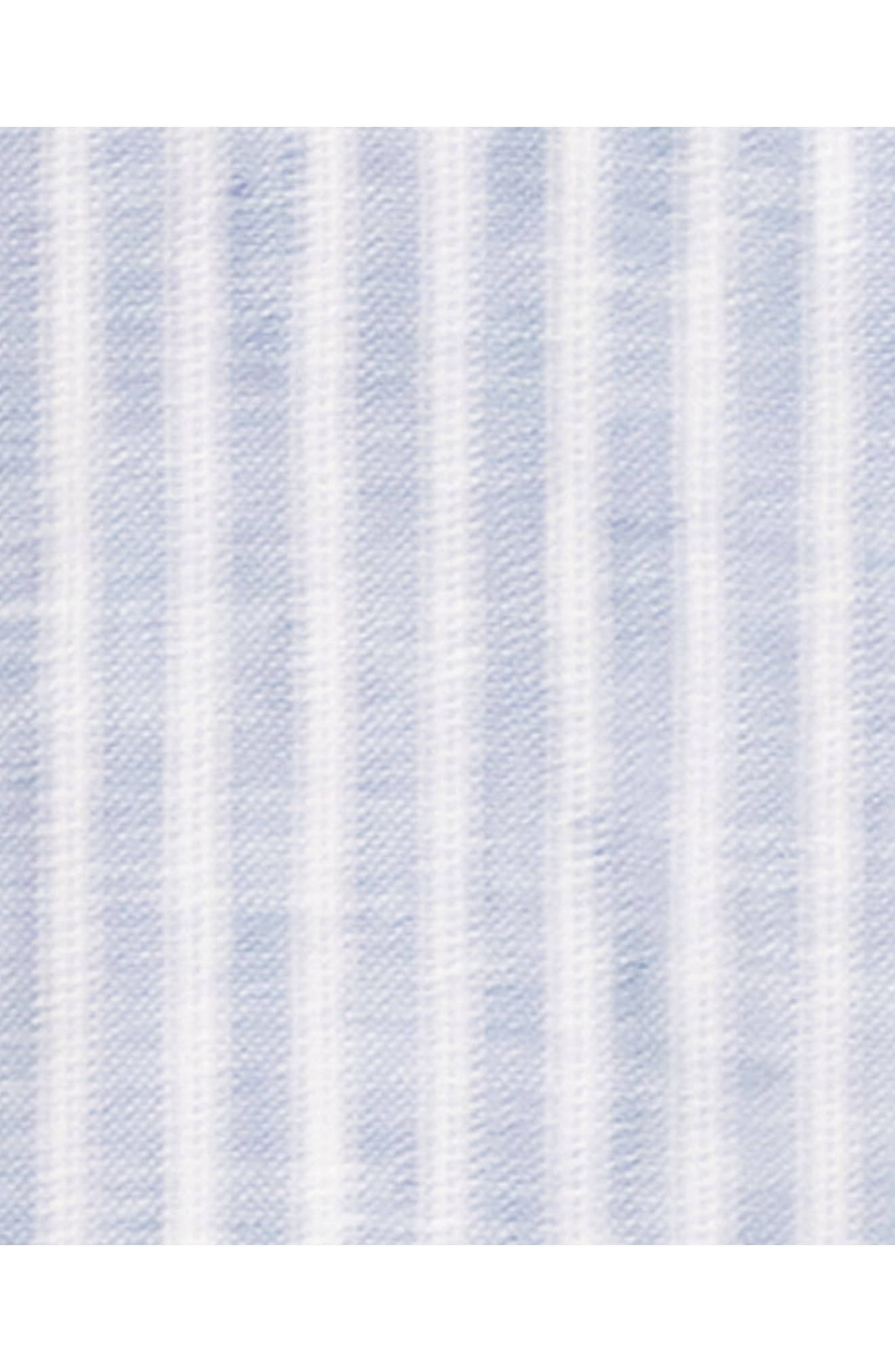Theory Irving Stripe Short Sleeve Linen Button-Up Shirt in Dark Rainstorm/Eggshell at Nordstrom - 5