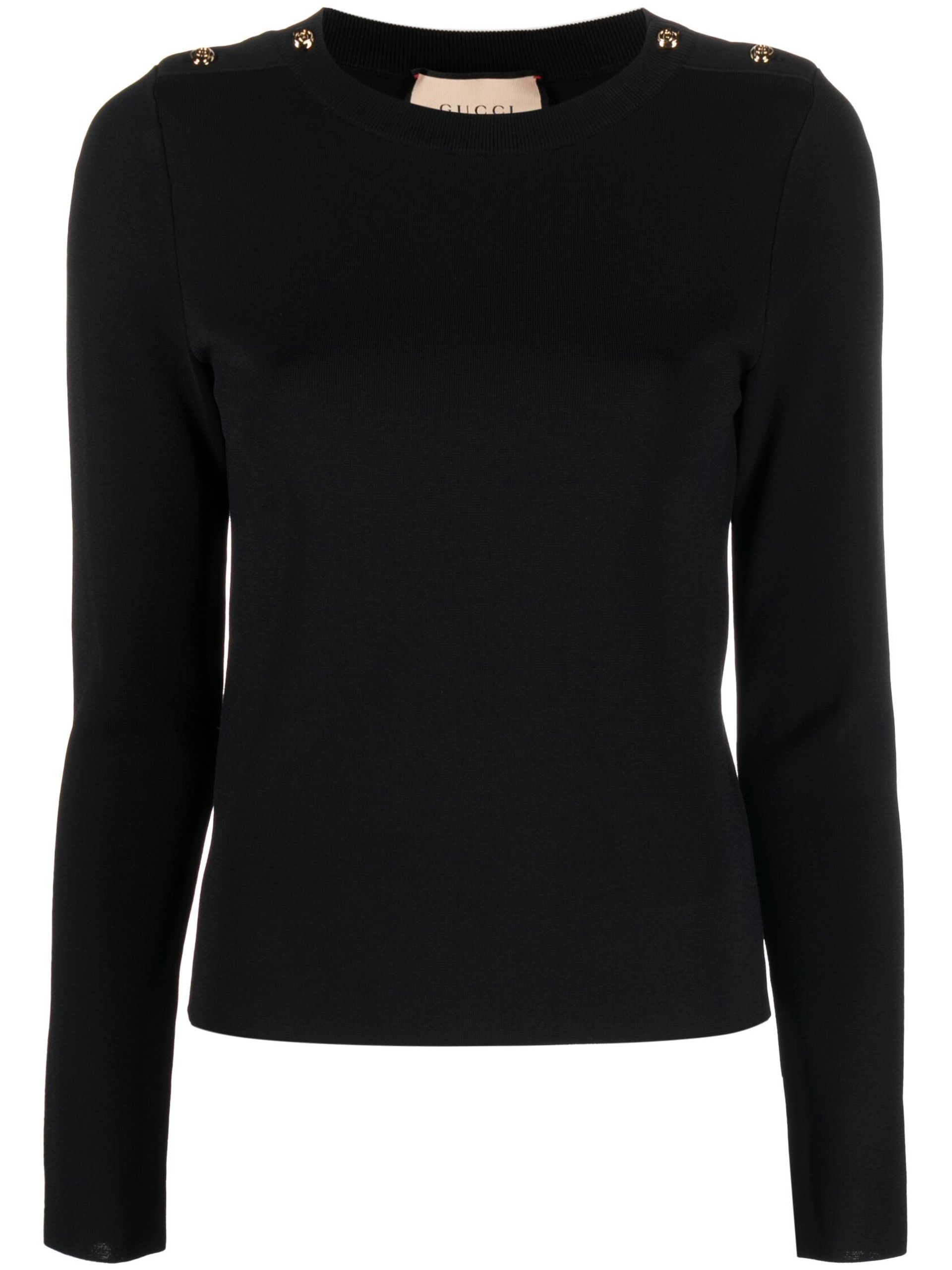 Black Buttoned-Shoulder Sweater - 1