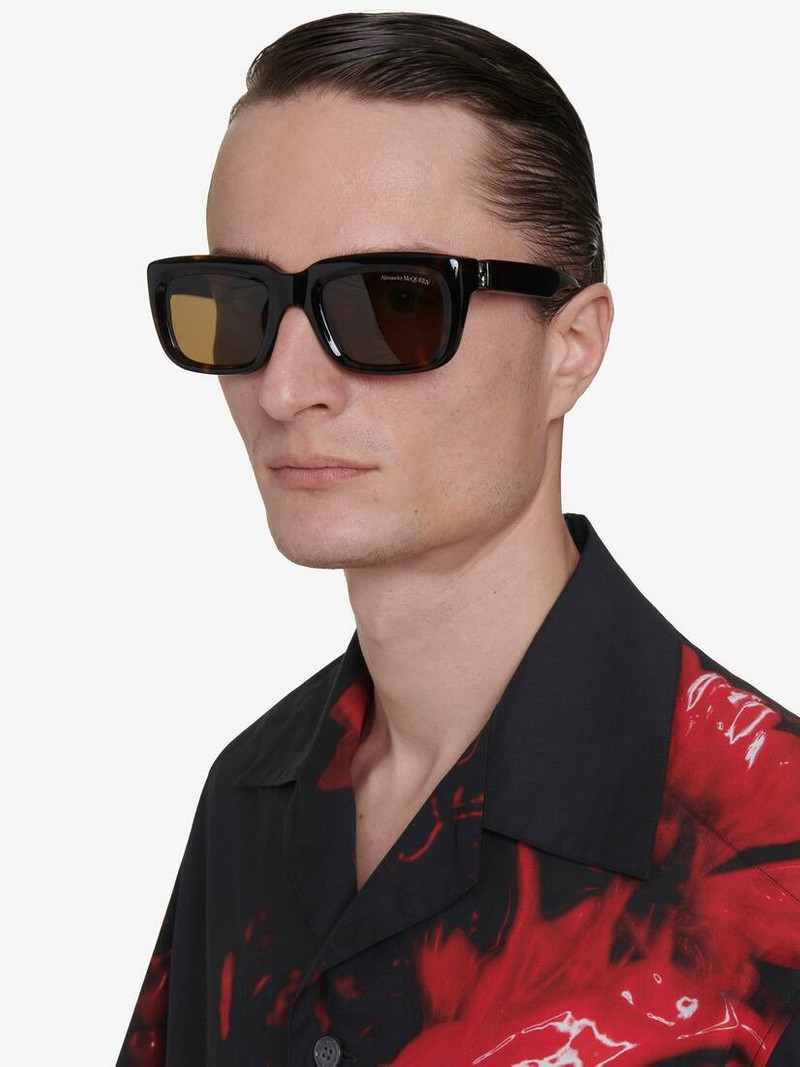 Alexander McQueen Men's Punk Rivet Square Sunglasses in Dark Green/ochre outlook