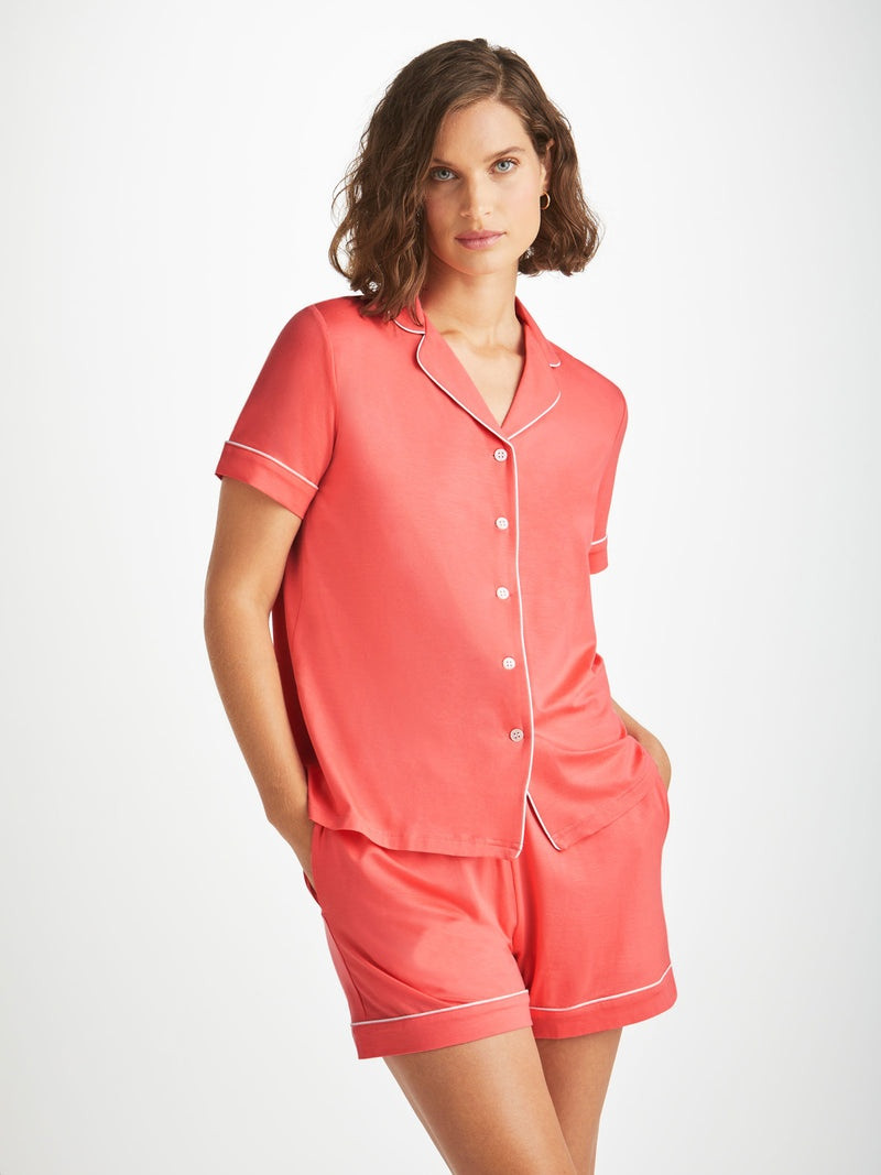 Derek Rose Women's Short Pajamas Lara Micro Modal Stretch Coral outlook