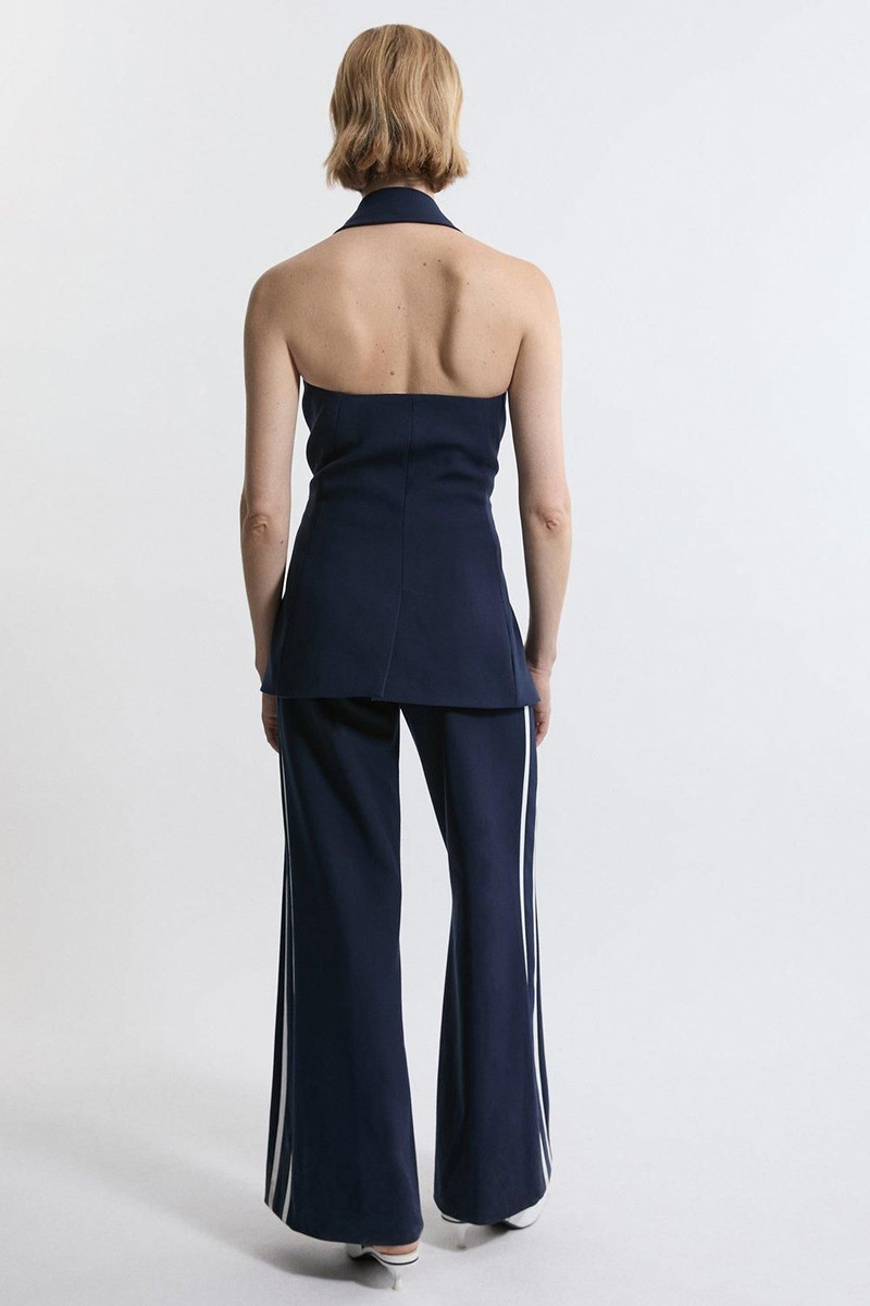 Compact Stretch Contrast Tipped Belted Wide Leg Tailored Jumpsuit 6