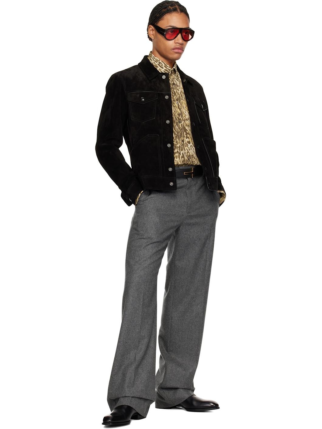 Black Grain Leather Insert Buckle T Belt - 3