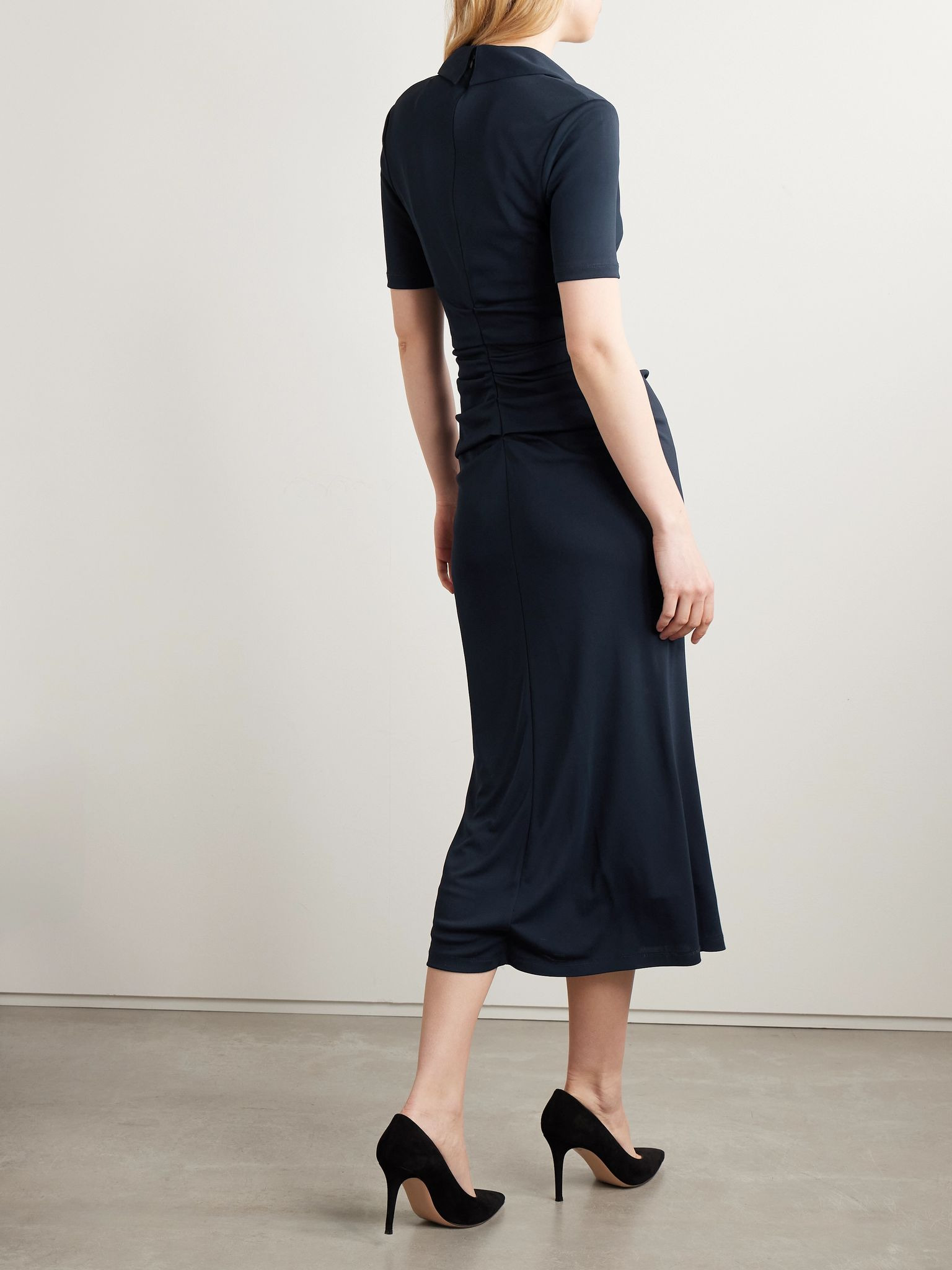 Ruched stretch-jersey midi shirt dress Navy - 3