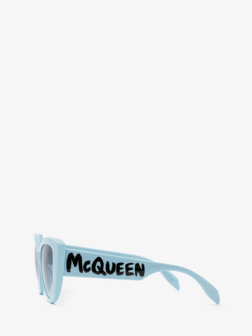 Women's McQueen Graffiti Cat-eye Sunglasses in Light Blue - 2