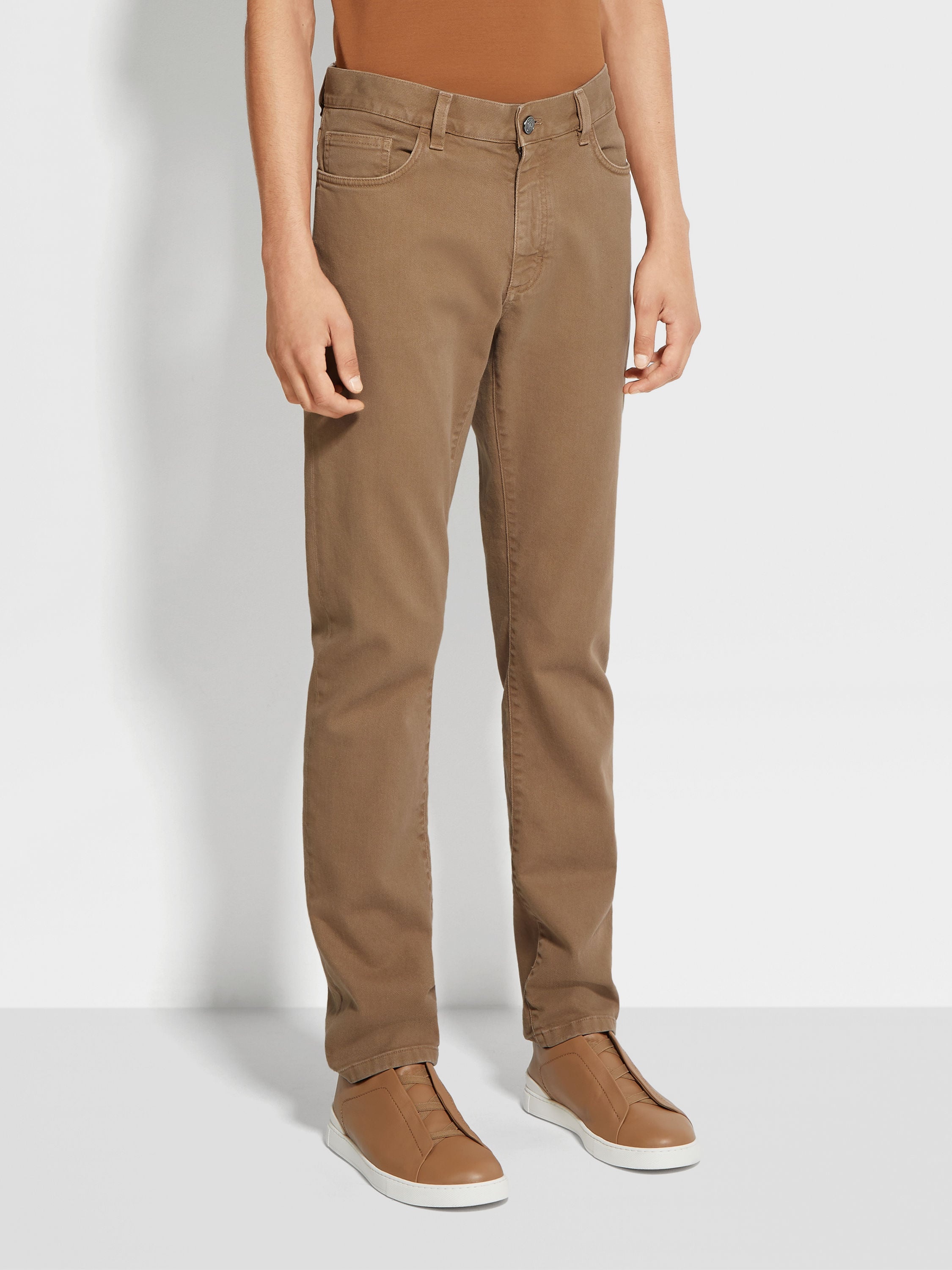 DARK BEIGE STRETCH COTTON ROCCIA JEANS - 4