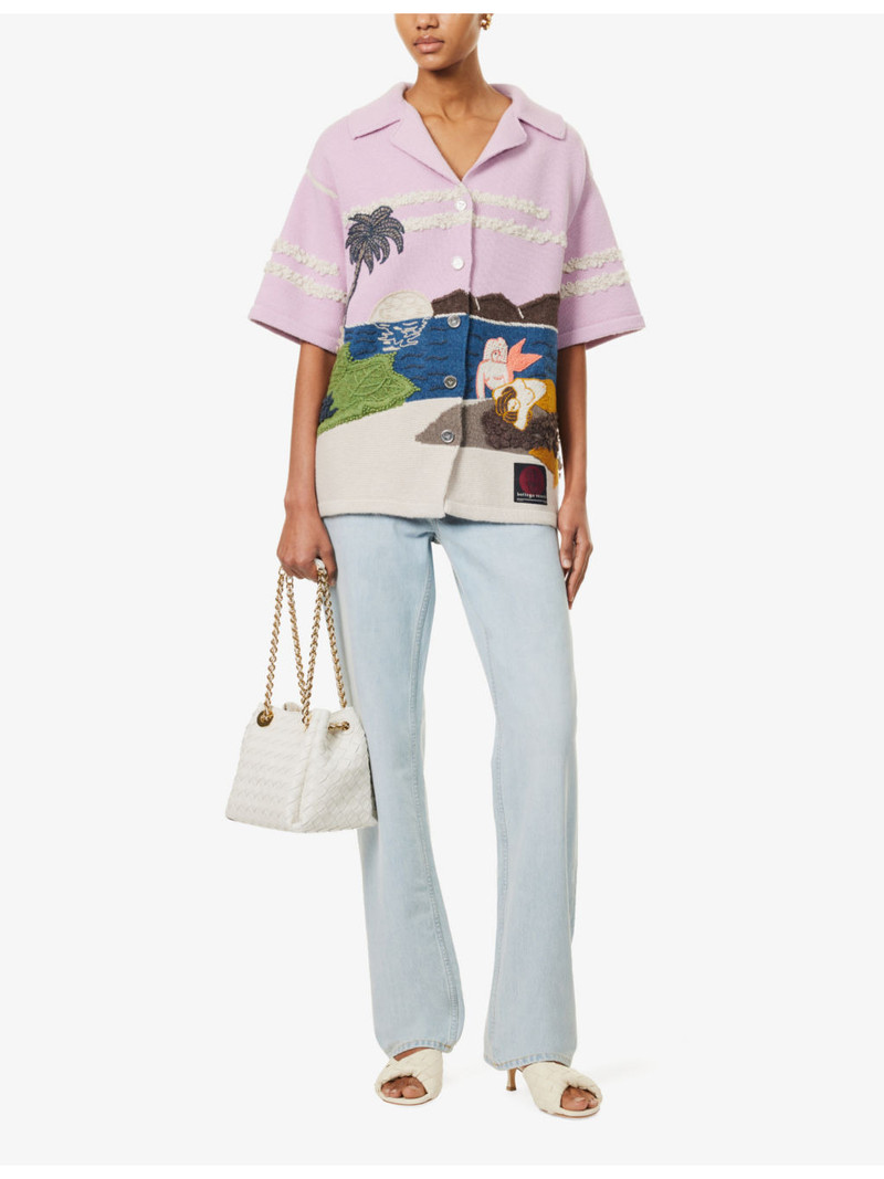 Bottega Veneta Graphic-intarsia camp-collar wool shirt outlook