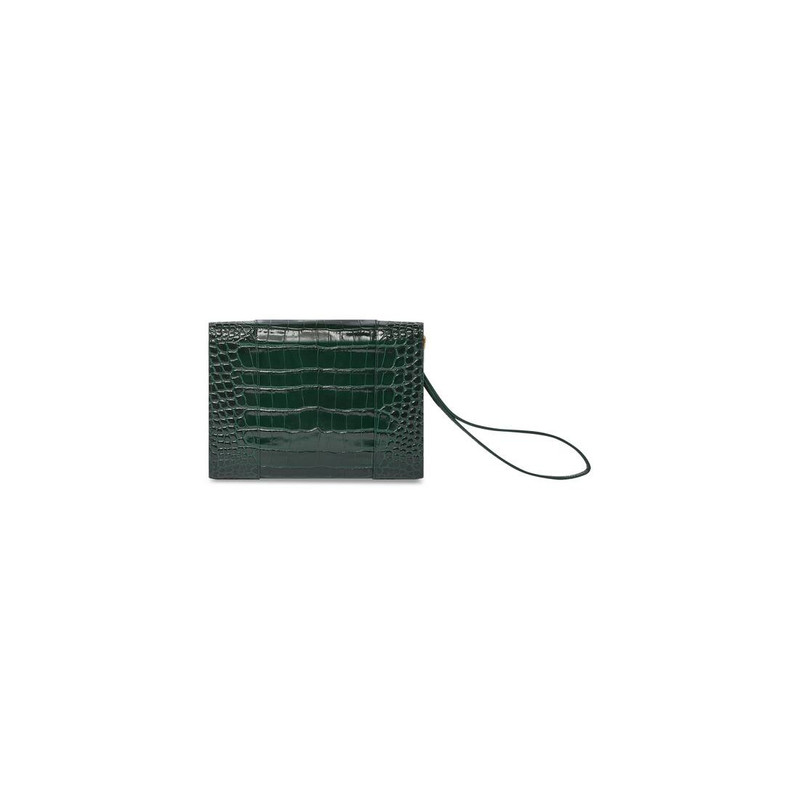 Women's Hourglass Gusset Pouch Crocodile Embossed  in Forest Green 4